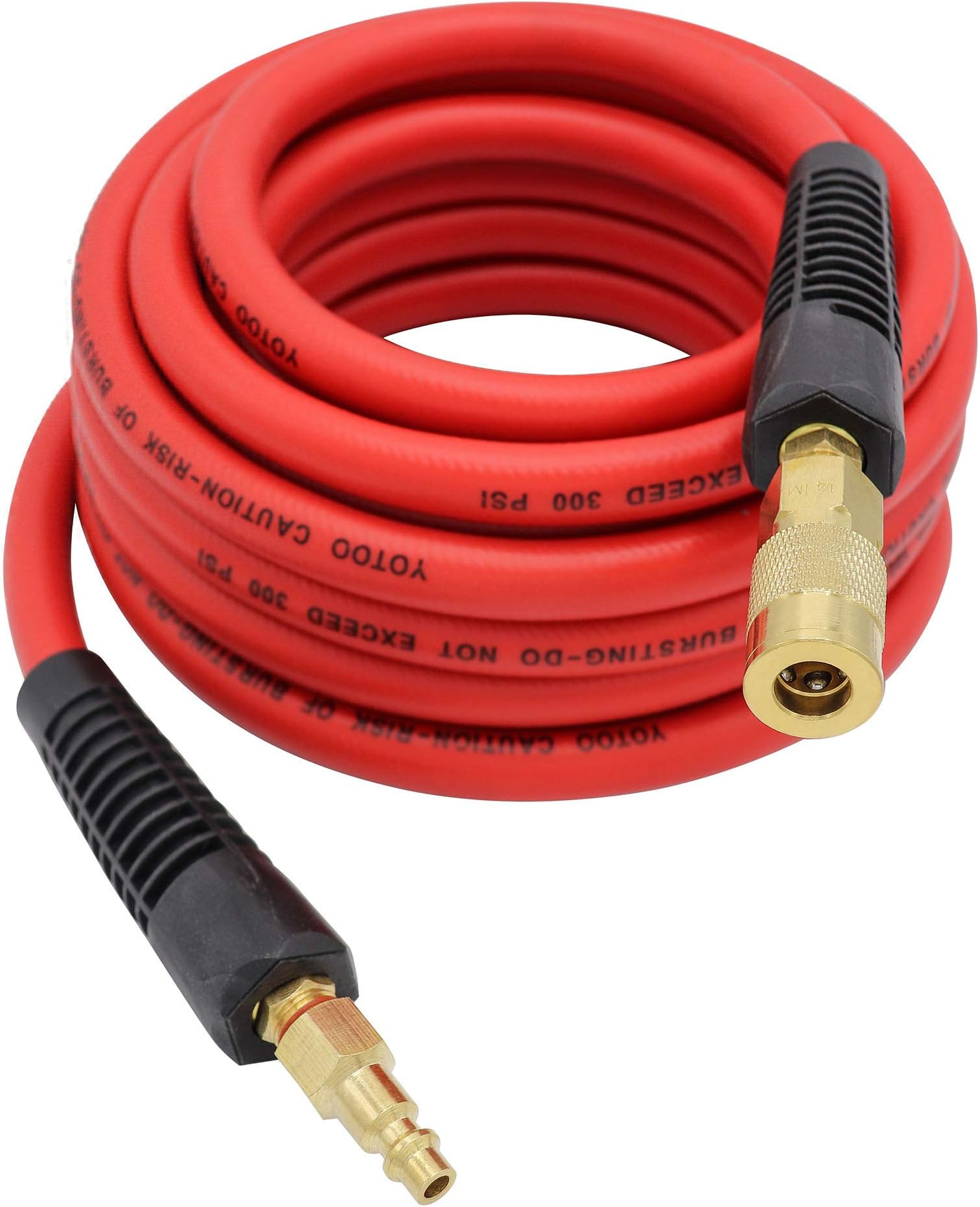 YOTOO Hybrid Air Hose 3/8-Inch by 25-Feet 300 PSI Heavy Duty, Lightweight, Kink Resistant, All-Weather Flexibility with 1/4-Inch Brass Male Fittings, Bend Restrictors, Red