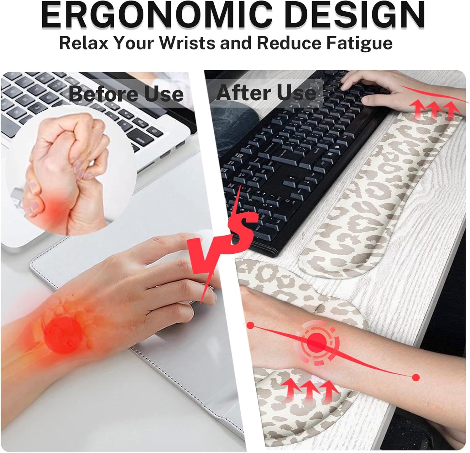 Arttown Leopard Light Khaki Desk Mat Animal Skin Mouse Pad Set 4 in 1 Ergonomic Design Large Desk Pad + Keyboard Wrist Rest + Mouse Wrist Rest + Coaster Suitable for Home Office Study Game