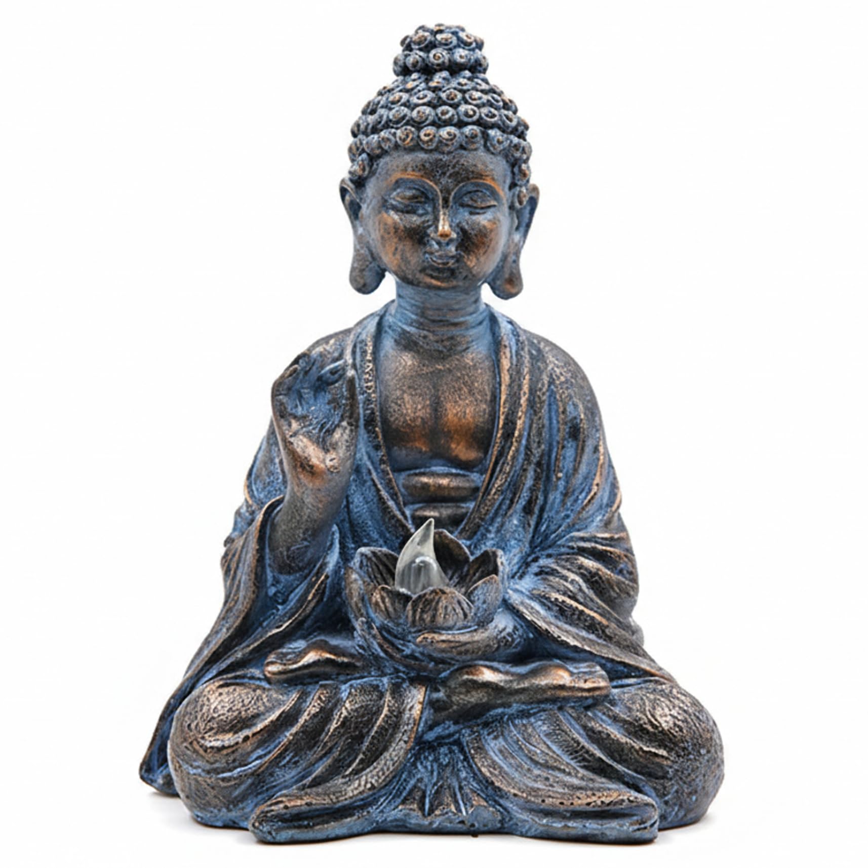 Statue de Bouddha d'extérieur, décoration de Bouddha Solaire avec lumière LED Lotus, Statue Jardin en résine étanche pour Jardin, Maison, Patio, pelouse 15 x 10, 9 x 19, 7 cm
