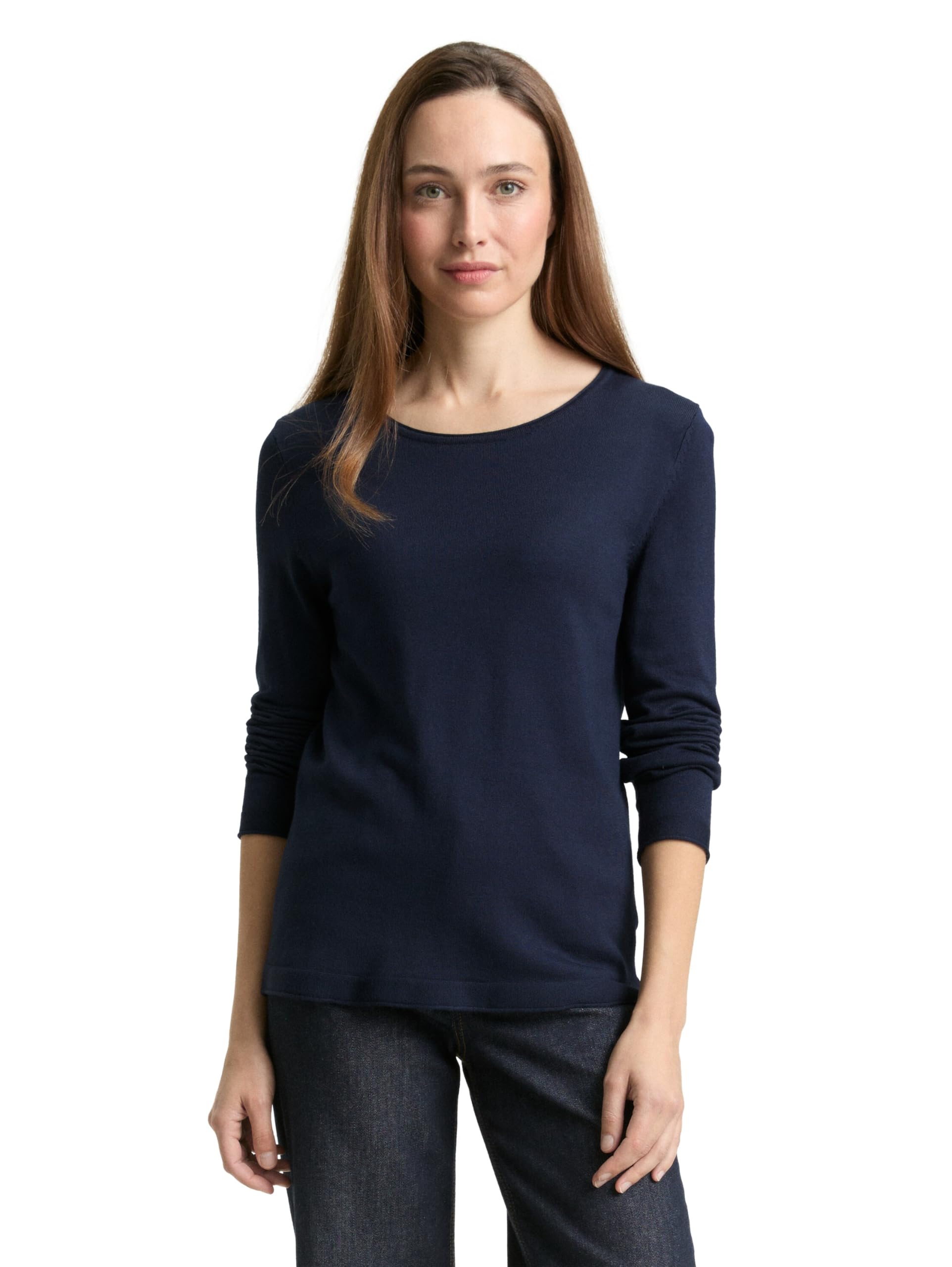 TOM TAILOR Damen Basic Strickpullover mit Rundhalsausschnitt