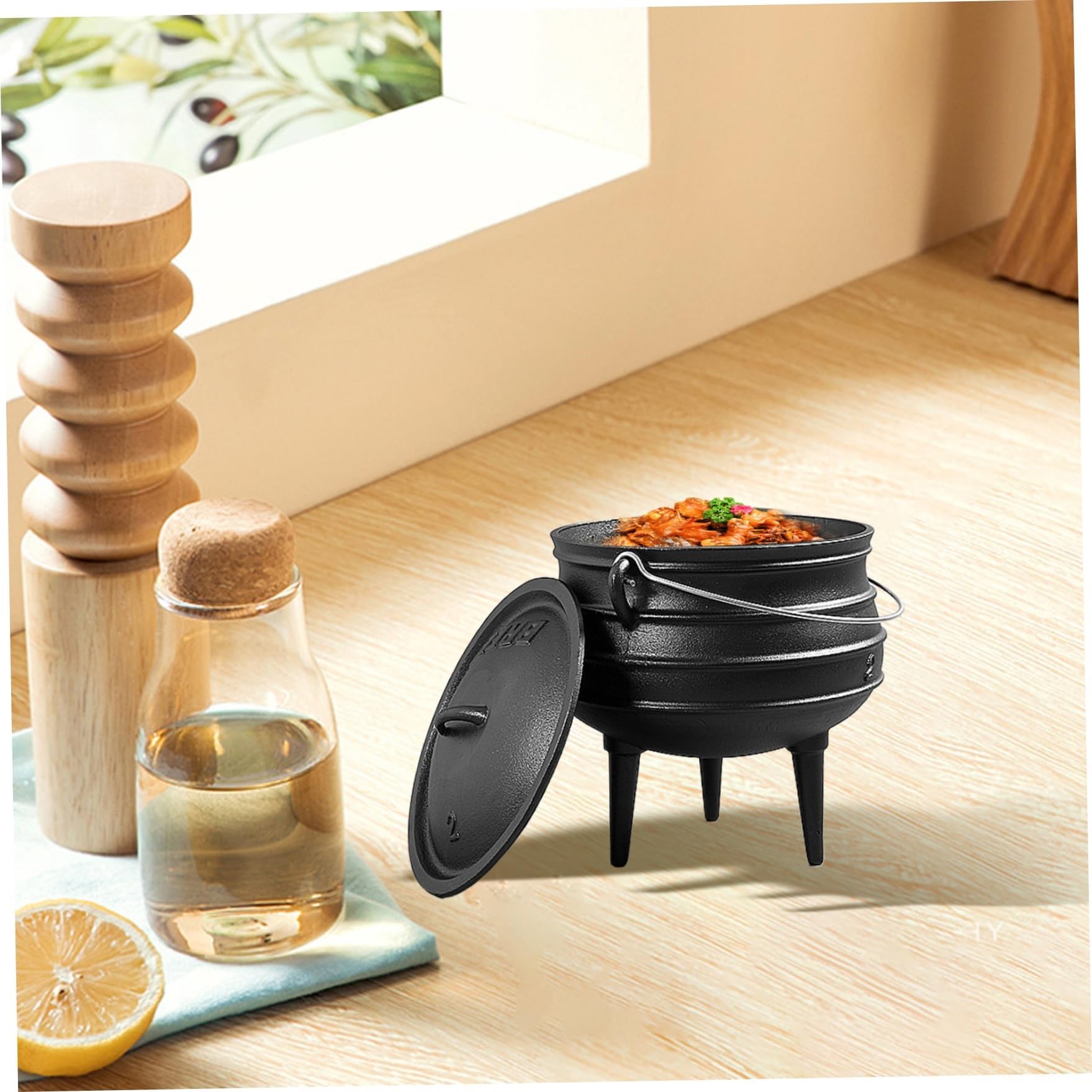 Caldero de hierro fundido de 0,8/3 l para brujas con tapa y asa, olla de hierro fundido con 3 patas largas, caldero de hierro fundido para exteriores, para Halloween, para chimeneas, decoraciones de H