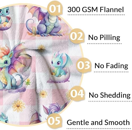 Miniatura 10 de Manta de dragón personalizada con nombre, 60 x 50 pulgadas, bonita manta para niños y niñas, mantas suaves y mullidas rosas para cama, sofá y viajes