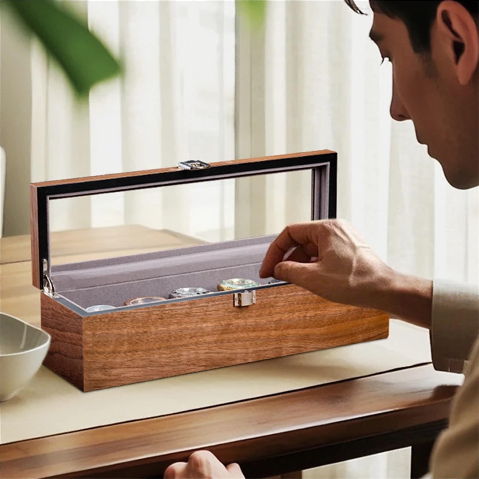 Caja De Relojes De Madera Maciza Caja de reloj madera for hombre, almacenamiento relojes viaje, organizador, colección exhibición portátil