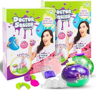 Doctor Squish Squishy Maker Refill Pack | DIY Squishy Making Kit with 10 TPR Balloons, 10 Reusable Clips, Sparkles & Slime Powder | Make Your Own Squishies for Kids Ages 8 & Up
