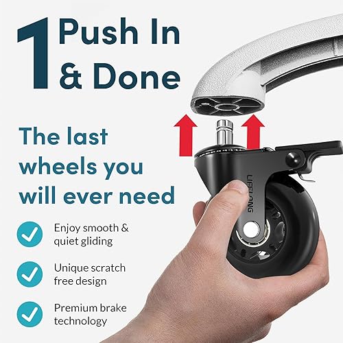 Miniatura 83 de Lifelong Ruedas de repuesto de goma para sillas de oficina, ruedas resistentes de 2 pulgadas para suelos de madera dura y alfombras, juego de 5,