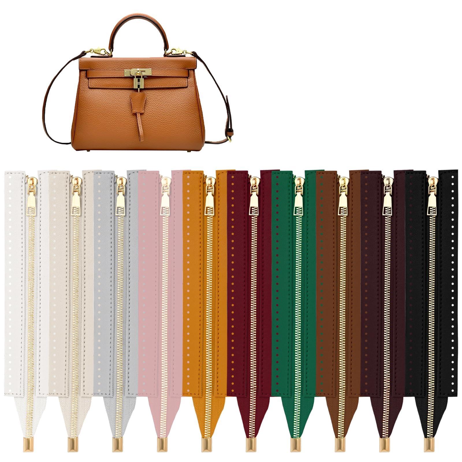 Sixfolo 10 Piezas Cremalleras para Bolsos de Crochet 18 cm,10 Colores | Cremallera de PU Cuero para Bolso,Marco Cremallera Costura con Agujeros para DIY Bolsas Hechas a Mano