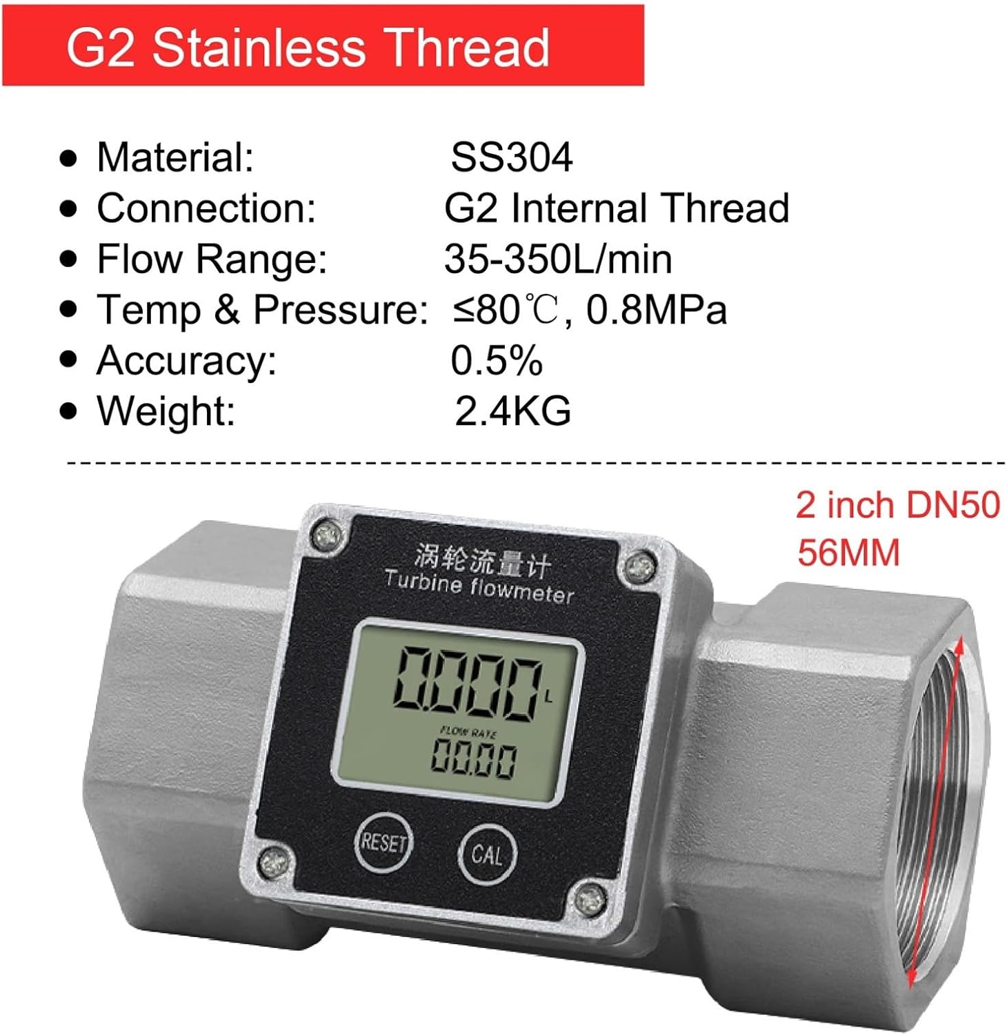 Stainless steel digital liquid flowmeter(2 inch SS304)