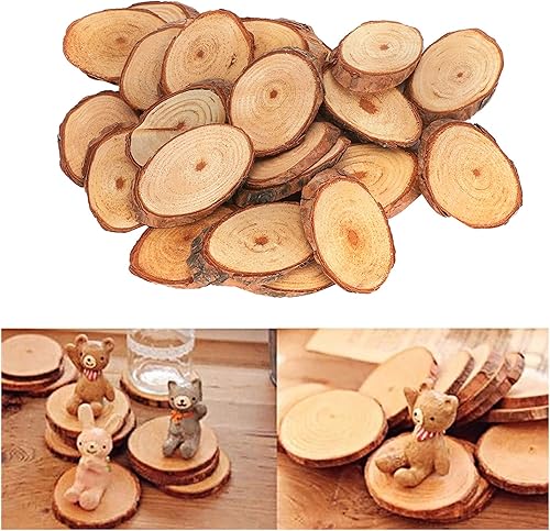 Miniatura 3 de 25 piezas ovaladas de pino, rebanadas de madera sin terminar de madera de pino ovalado, discos oblicuos, corteza de árbol, círculos de madera,
