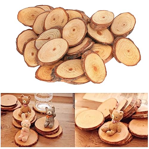 25Pcs Tree Bark Wood Slices, 2.4x1.6x0.2in Wooden Discs, Pine Wooden