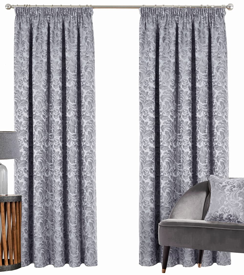 Silverthorn SOFT FURNISHINGS - WOKINGHAM Curtain – Damask Jacquard – Tape TOP - Fantastic Value (Grey, 168 x 183cm / 66”x 72”)