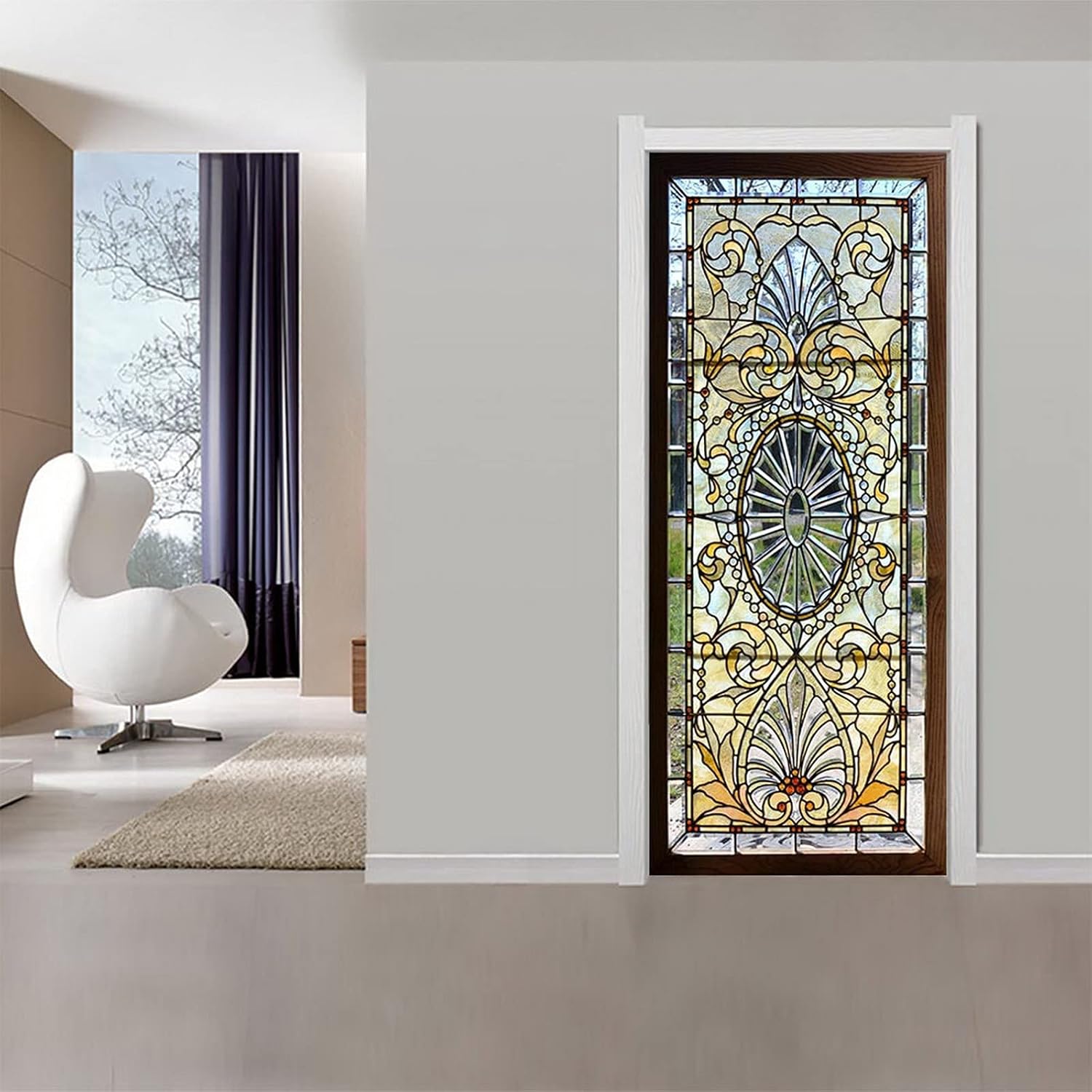 A.Monamour 3D Door Stickers for Interior Doors Stained Glass Window Pattern Vinyl Waterproof Self Adhesive Door Mural Decals for Bedroom Office Bathroom 77 x 200 cm