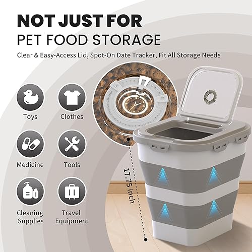 Miniatura 6 de Contenedor hermético de almacenamiento de alimentos para perros de 35 a 40 libras, contenedor plegable de comida para perros con tapa, ruedas