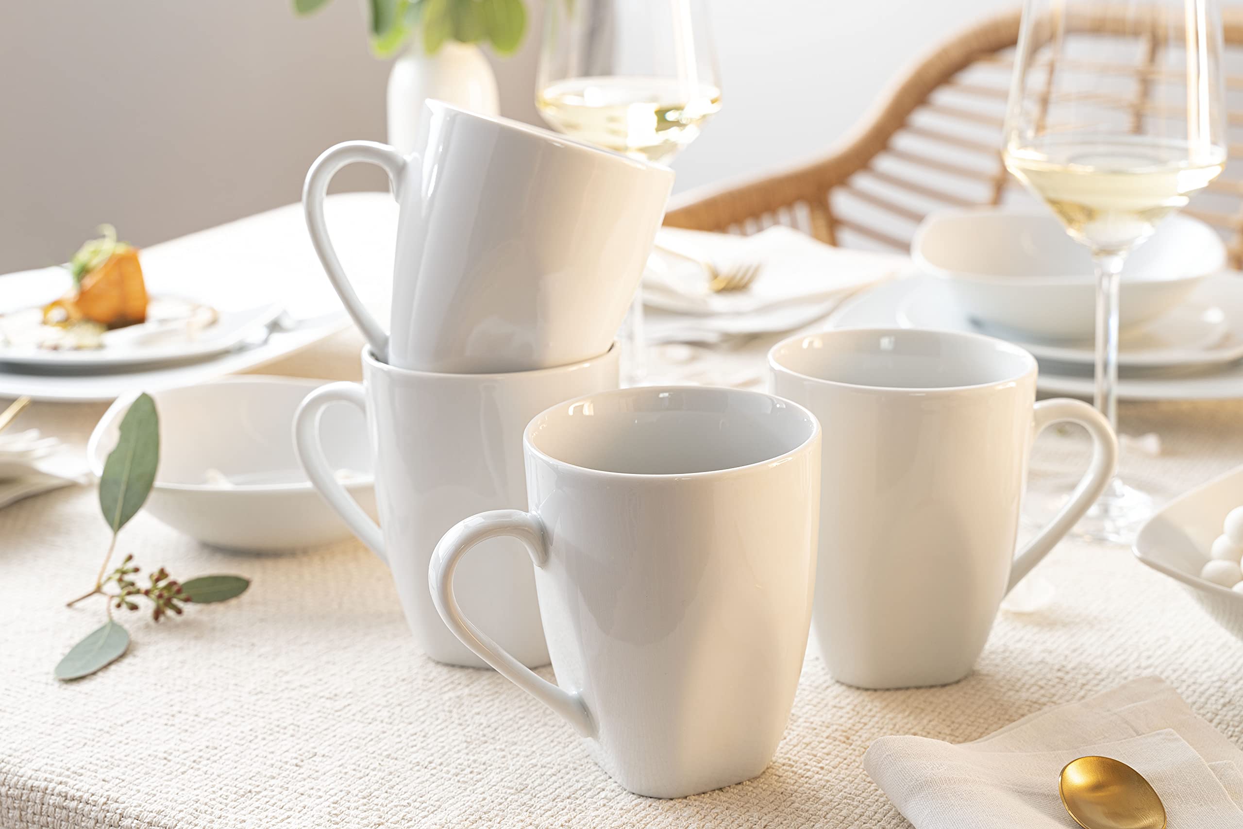 SÄNGER | Kaffeebecher Set Avalon 6 tlg, Porzellan Kaffeetassen für 6 Personen, Kaffee Geschirr in Weiß, Tassen Set für Tee Kaffee & Kakao, Zeitlose Becher aus Porzellan 220 ml | PREMIUM COLLECTION