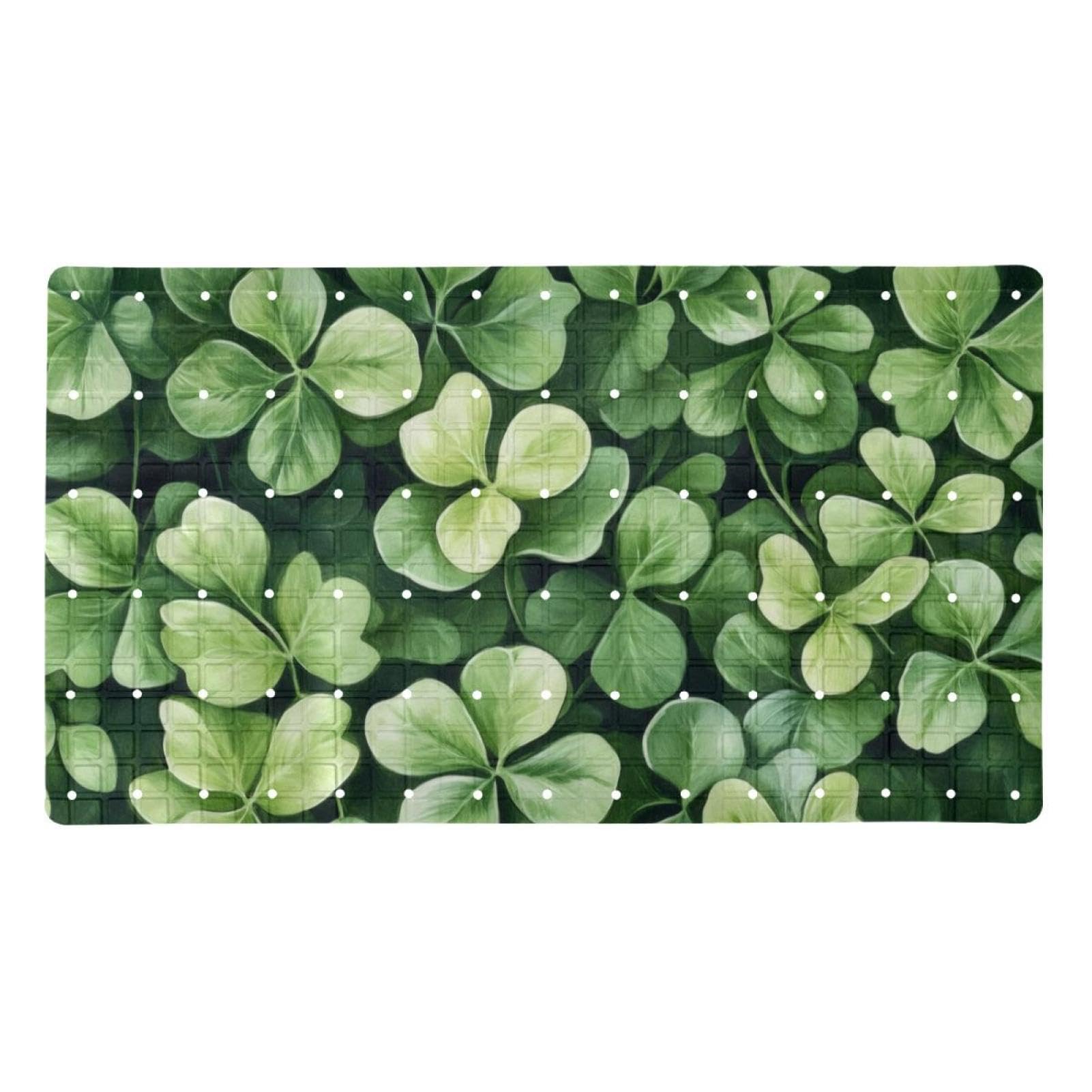 Lucky Four Leaf Lucky Green Clovers Seamless Pattern Bath Mats for Tub Non-Slip, Rectangular Bathtub Mat, Shower Mat with Suction Cups, Machine Washable Bathroom Mat- 39.9 x 70.9 cm
