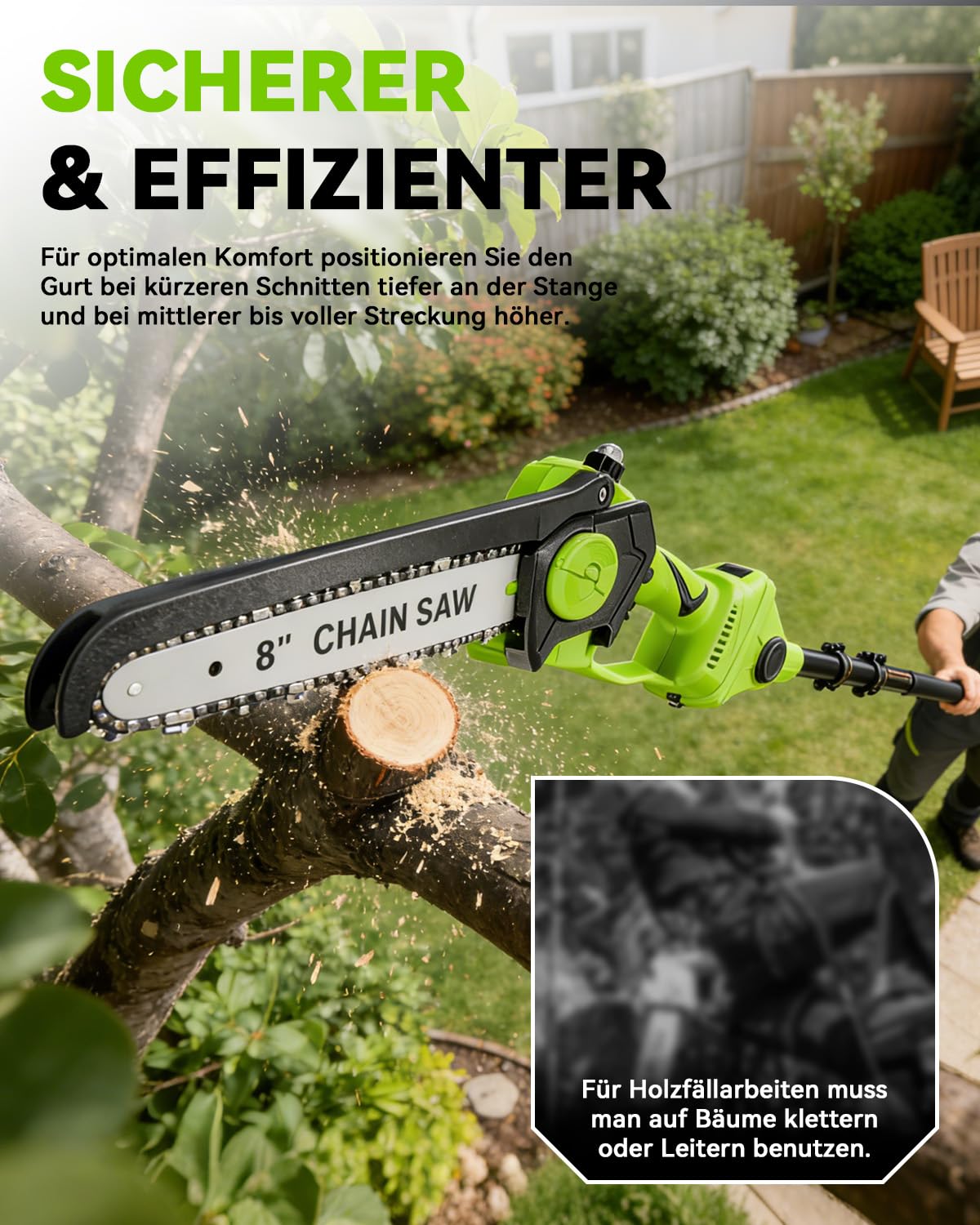 2 en 1 Elagueuse sur Perche, 8 Pouces Mini Tronçonneuse Electrique avec 2 Batteries 3.0Ah et Perche Télescopique, Outils de Jardinage pour l'élagage des Arbres et la Coupe des Branches