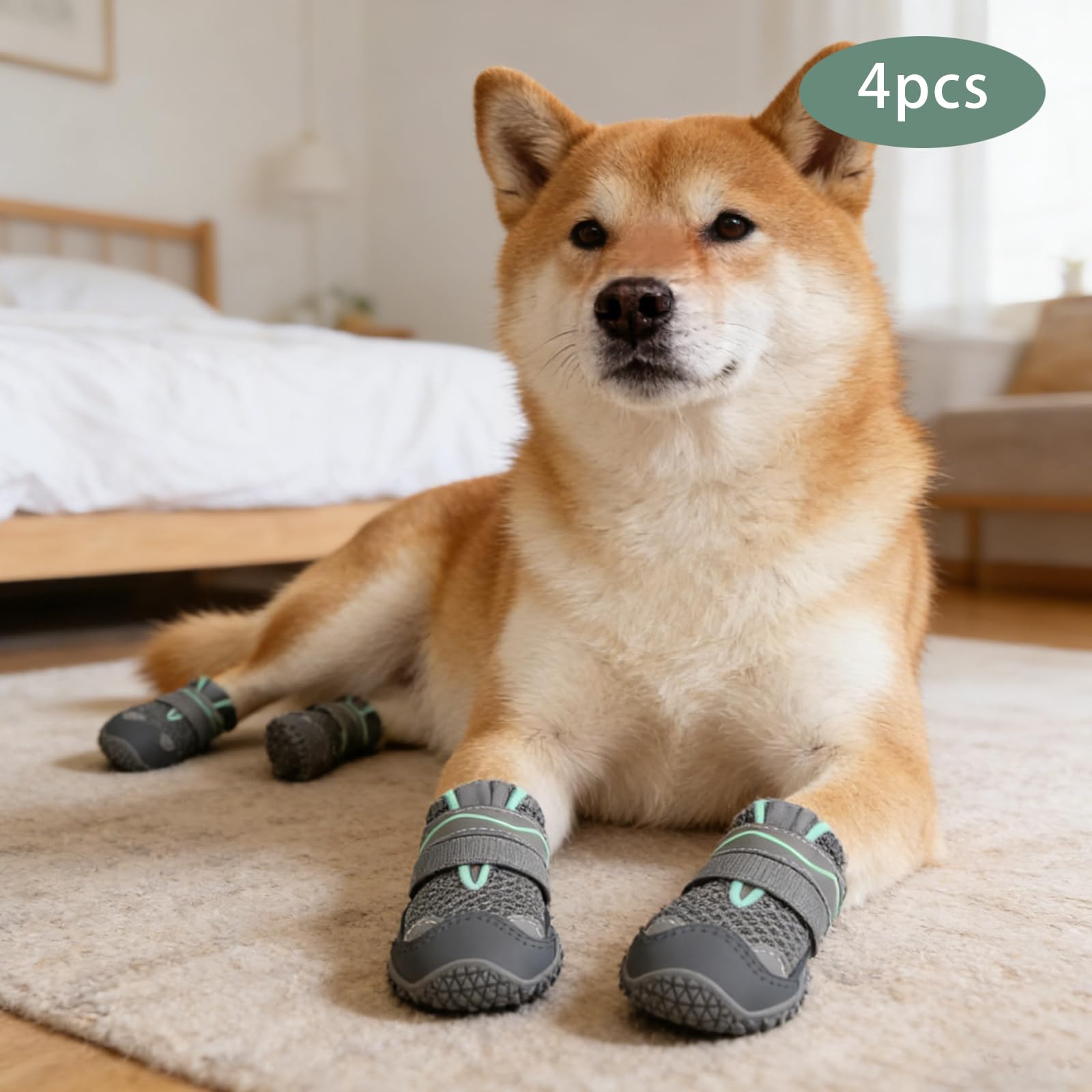 Futchoy Lot de 4 chaussures pour chien, respirantes, antidérapantes, imperméables, 5,5 cm