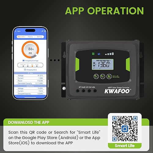 Miniatura 4 de MPPT 100V 40A 12V24V Controlador de carga solar auto, tierra negativa, control de aplicación, LCD retroiluminado