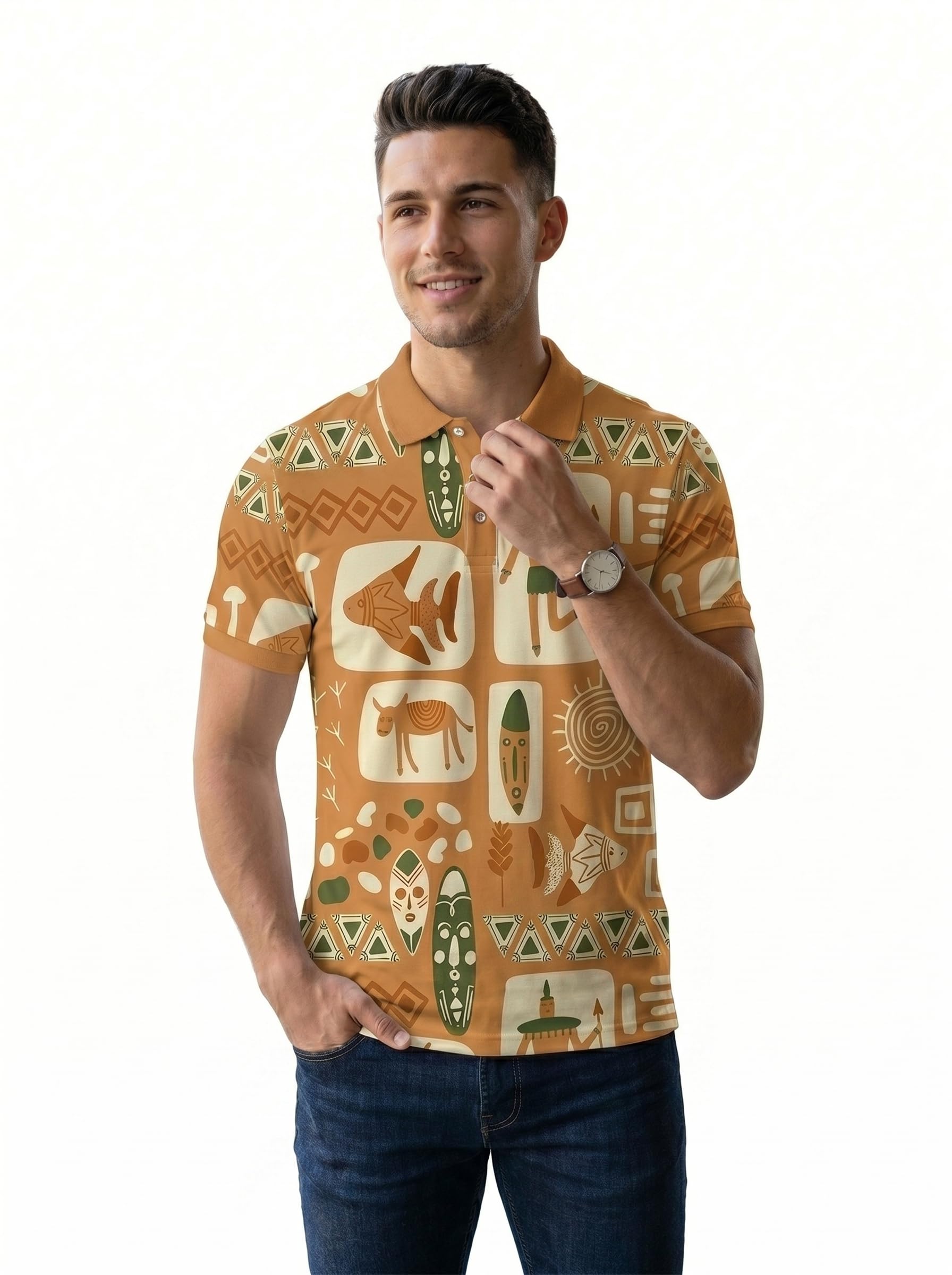 Men's All Over Printed T-Shirt |Polo T-Shirt for Men |Casual Wear | Regular Fit Half Sleeve Fashion T-Shirt | Lightweight Breathable Streetwear Tee-picture-13