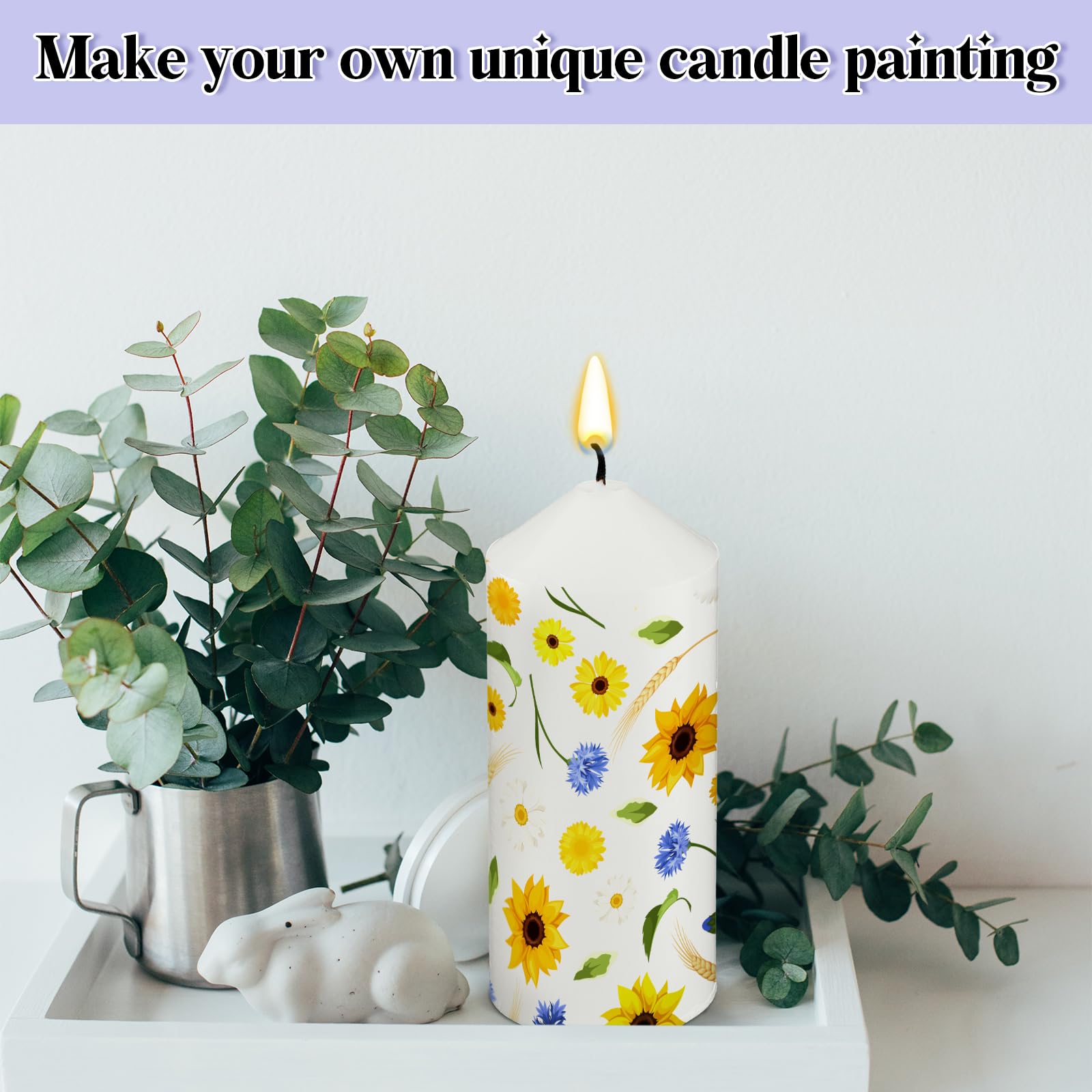MTLEE 72 Pcs DIY Candle Painting Kit Include 6 Pcs 2"x 5" White Pillar Candles 60 Colored Tealight Candles and 6 Paint Brushes for Birthday Wedding Tea Party Crafts Centerpieces