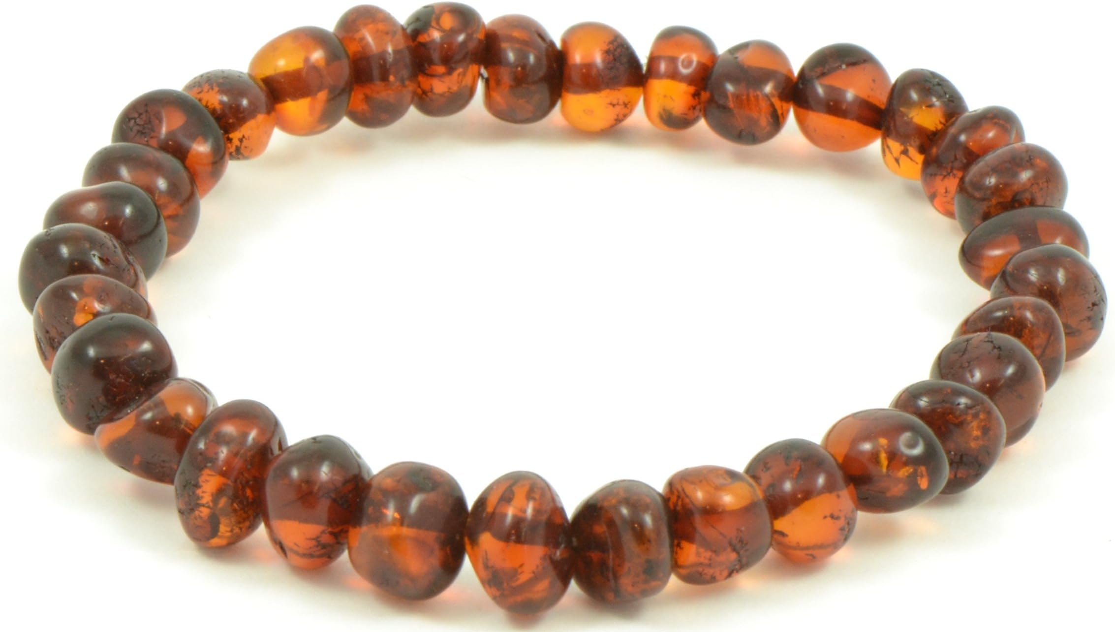 Baltic Amber Adult Bracelet - Cognac Color- 7 inches Long - Elastic Band: One Size Fits All - Anti-inflammatory - Pain Relief with no Side Effects - Certified Baltic Amber