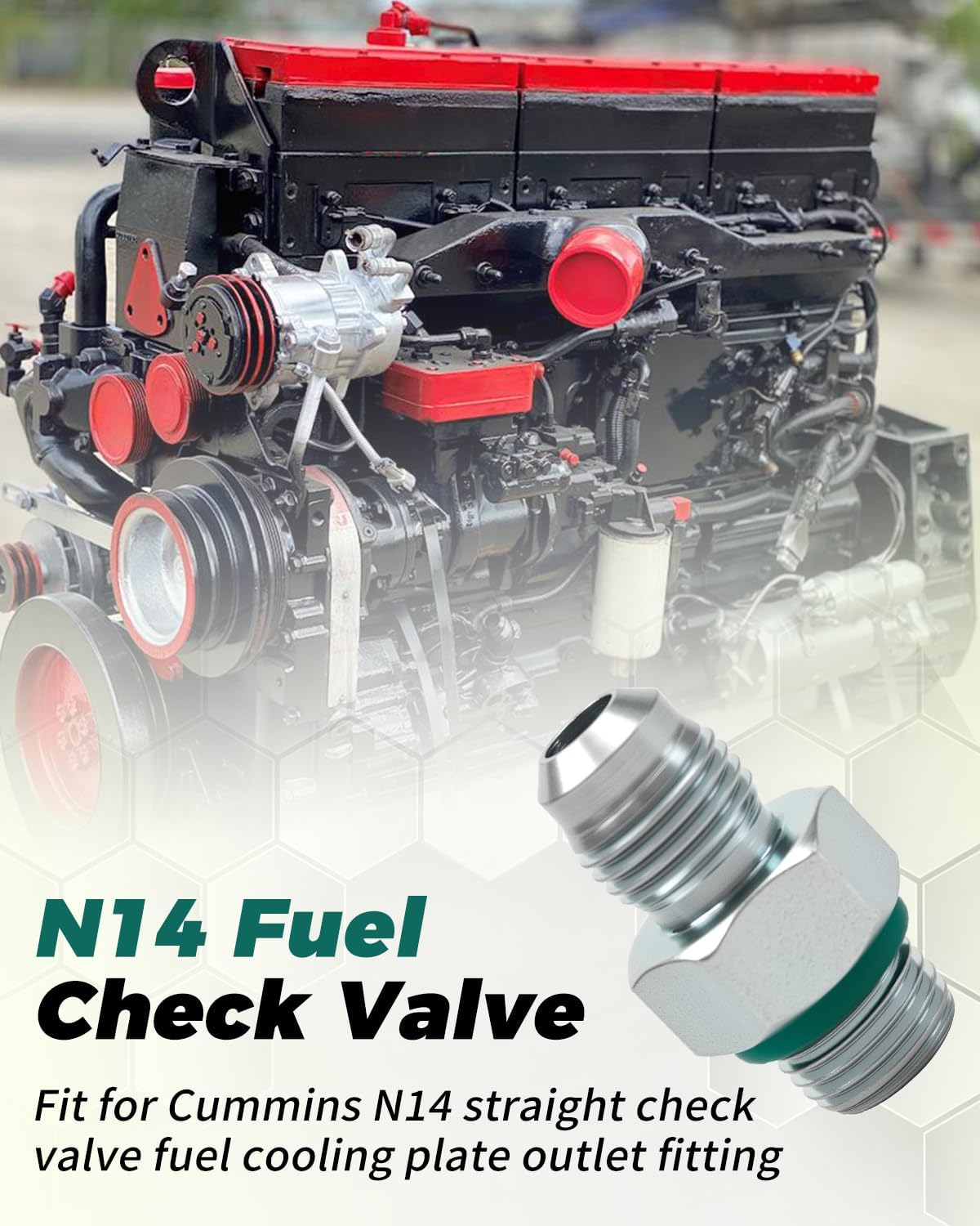 042211 Fuel Check Valve Fit for Cummins N14 Diesel Engine, Prevents Fuel Backflow, Replaces Part 3348332, Includes Gasket, Aluminum