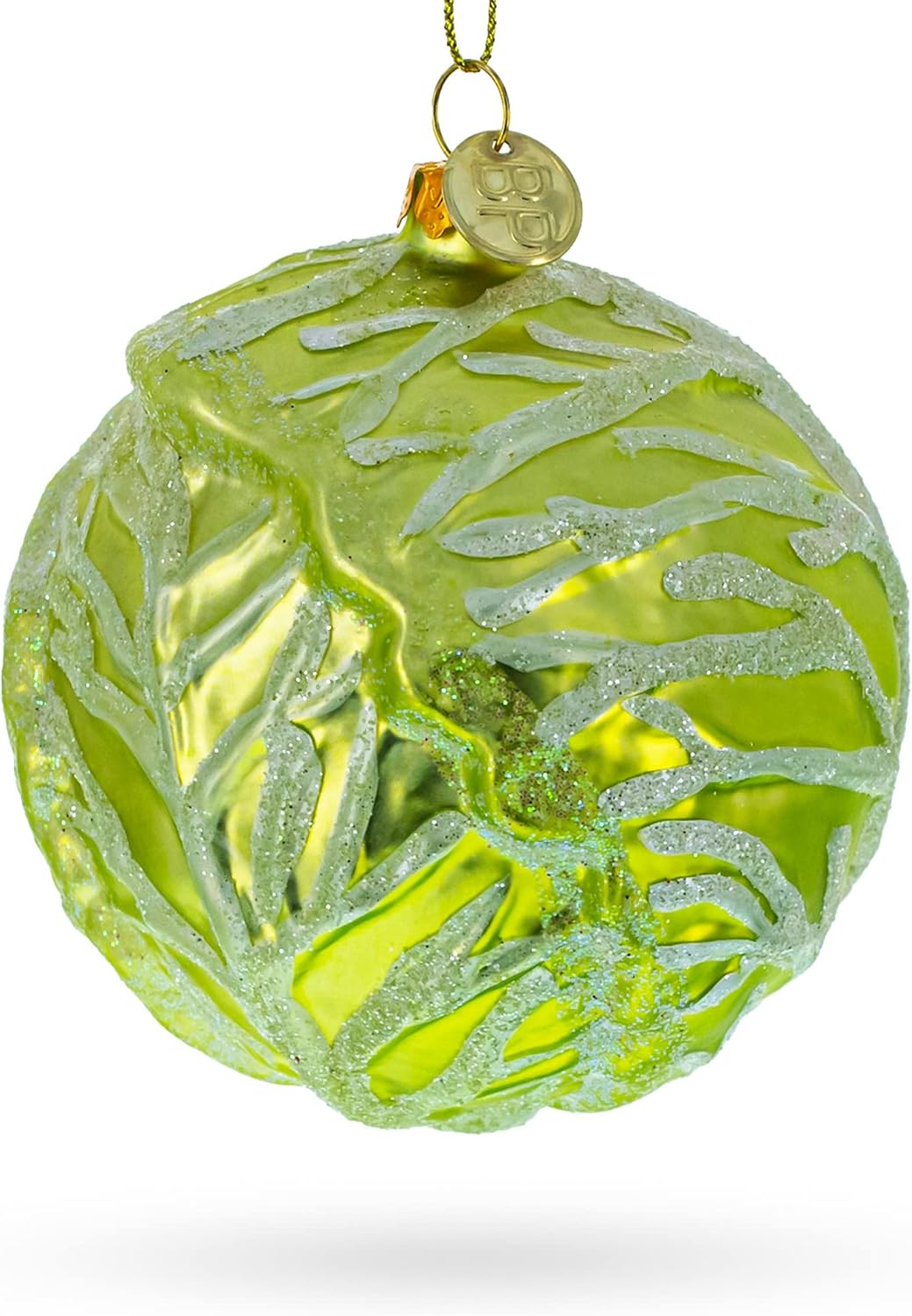 Handcrafted Green Cabbage Blown Glass Christmas Ornament - Image 2