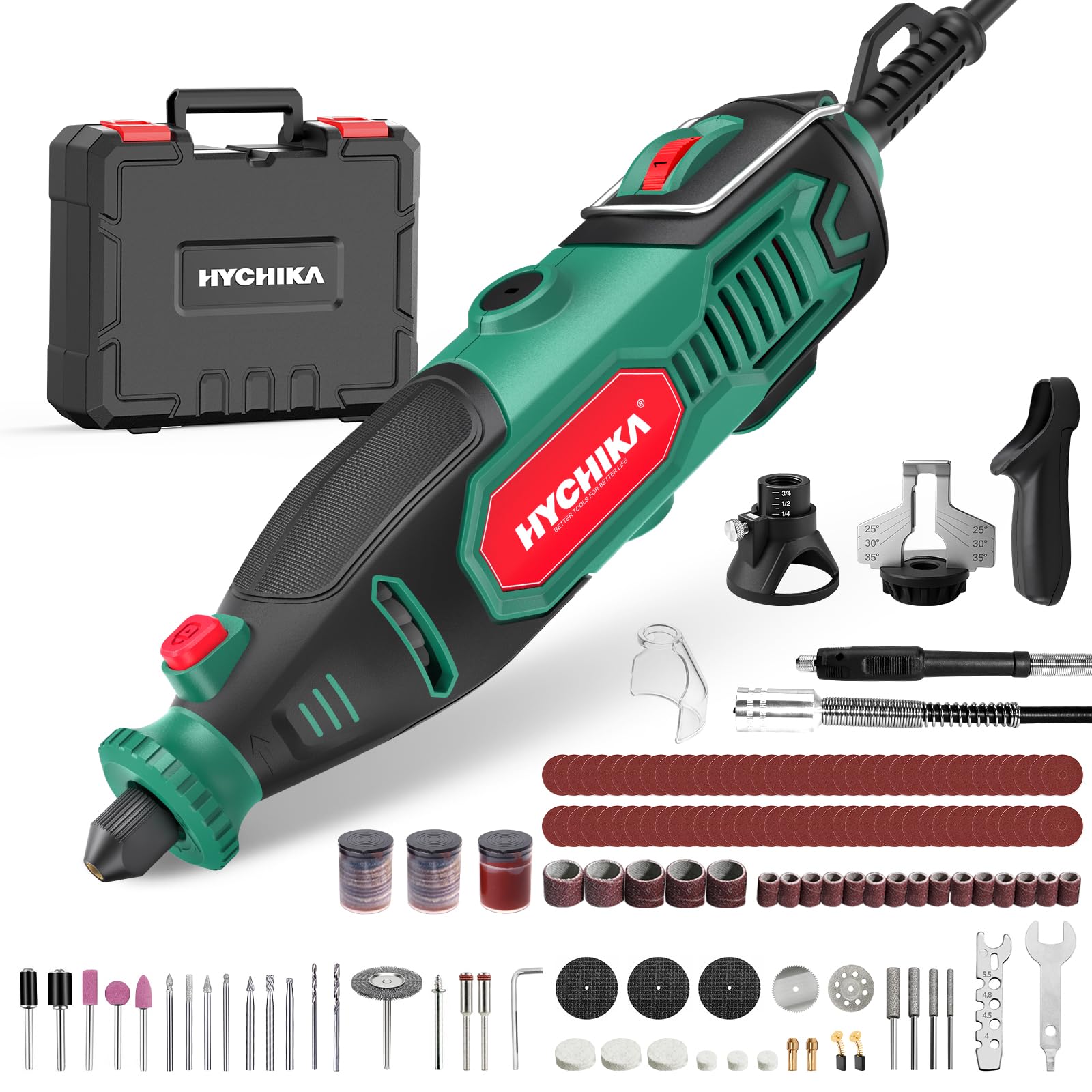HYCHIKA 150W Rotary Tool with Chainsaw Sharpener 7 Speeds 10,000-33,000 RPM.167 Accessories for Sanding, Polishing, Cutting, Drilling and Engraving