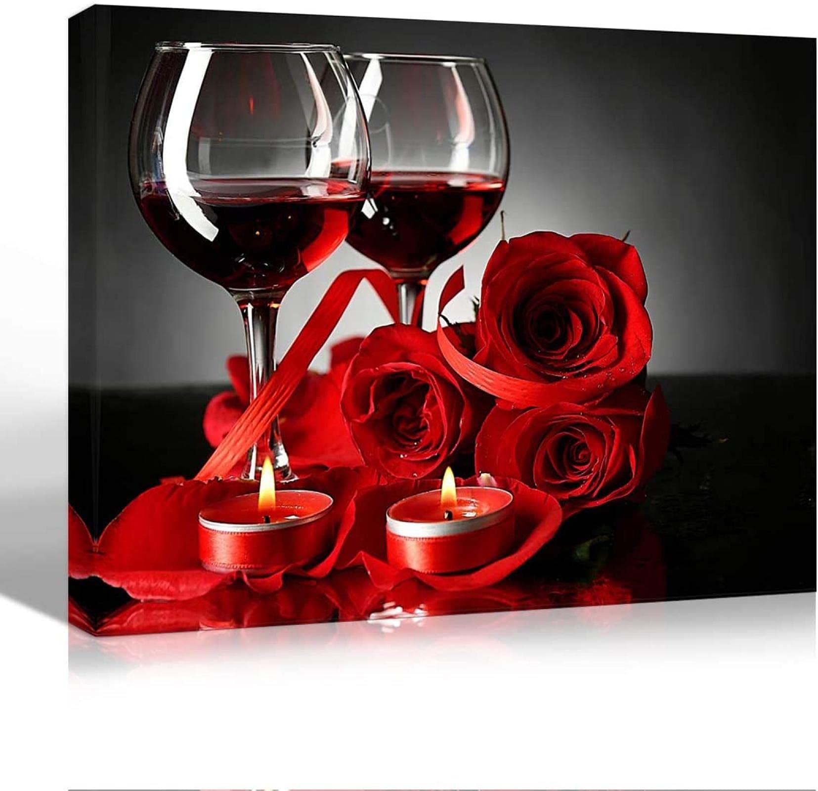 Toile impression art de vin rouge rose bougie photo peinture murale moderne 60x80cm