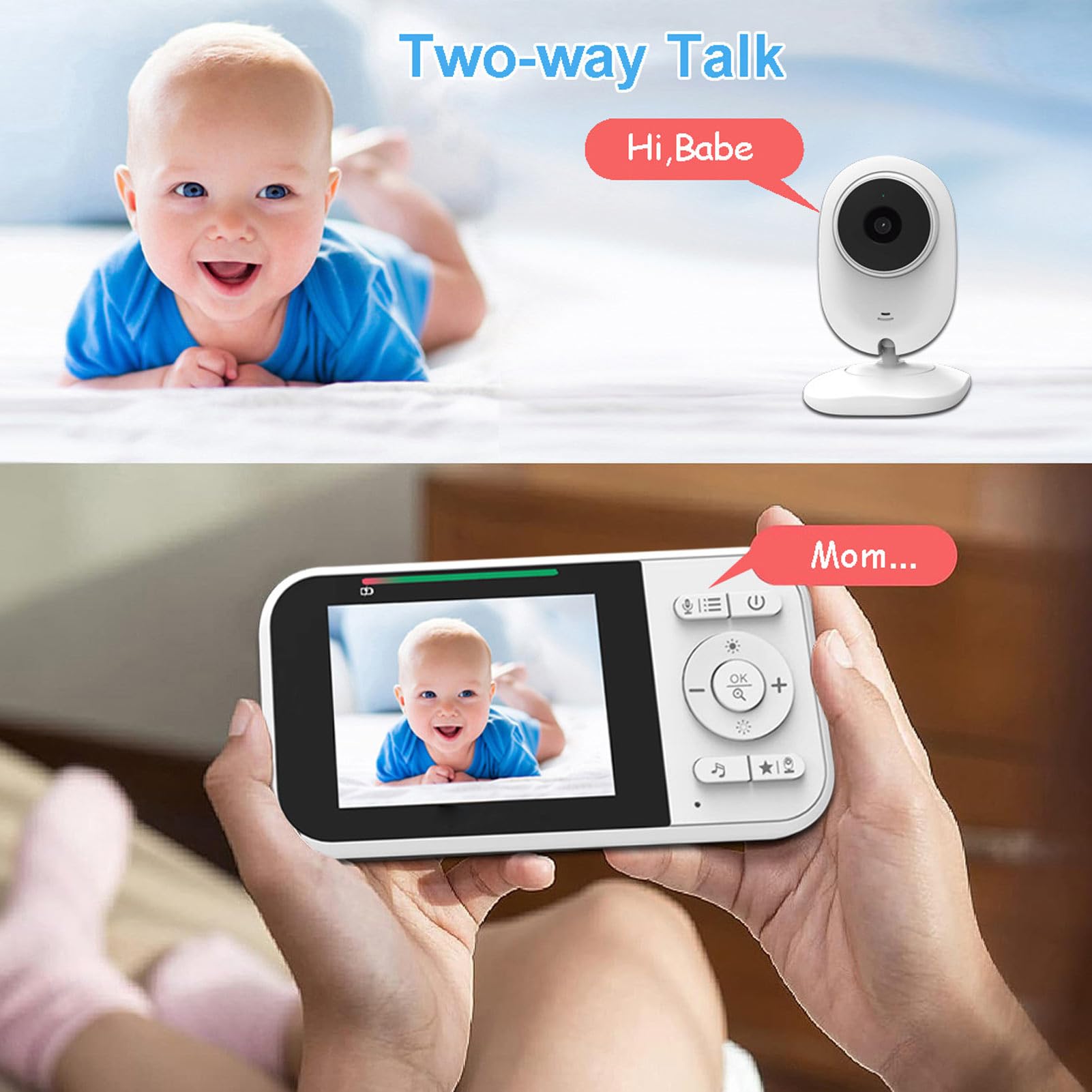 SEAFRONT Babyphone 1080p HD Vision Nocturne Écran 2,5 Pouces à Deux Voies avec caméra Audio Fonctionne Toute la Nuit