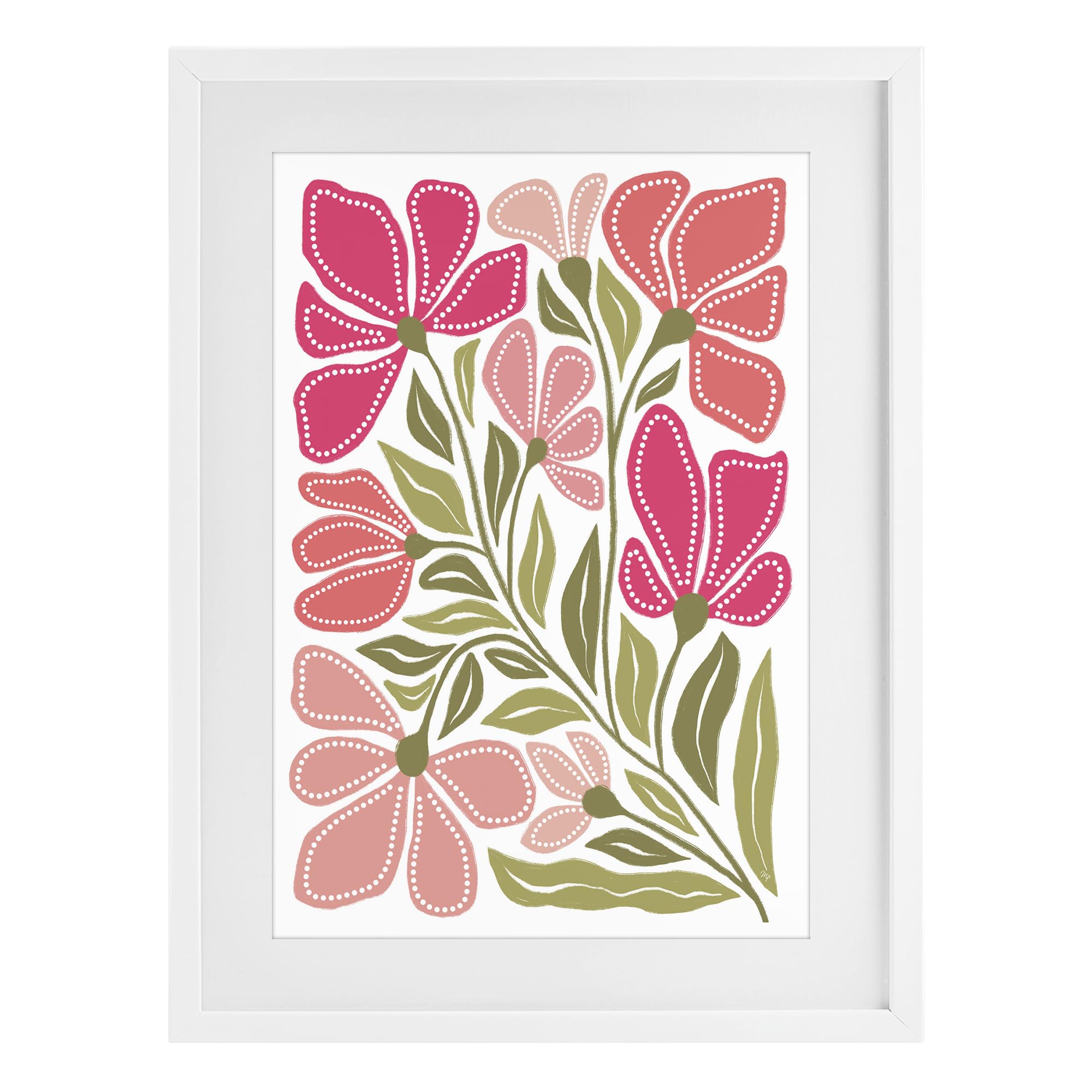 Stupell Industries Coastal White (Textured) Midcentury Floral Blooms Abstract, 17 X 23 Inch Framed Print Under Glass