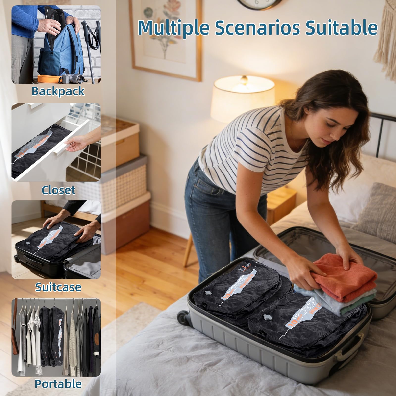 Fuloon Sacchetti Sottovuoto per Vestiti Riutilizzabili Con Pompa 22L,Impermeabili IP67,210D TPU Nylon Organizzatore Bagagli Per Viaggio Conservazione Casa