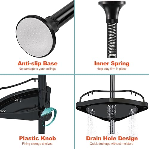 Miniatura 5 de Organizador de ducha con poste de tensión ajustable de 39 a 125 pulgadas para baño, soporte de almacenamiento de bañera a prueba de óxido con 4