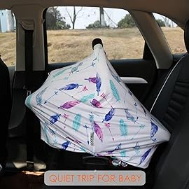 Carseat Canopy Covers for Breastfeeding - Baby Car Seat Covers Breastfeeding Cover Multi Use Boys and Girls Shower Gifts (Feather)