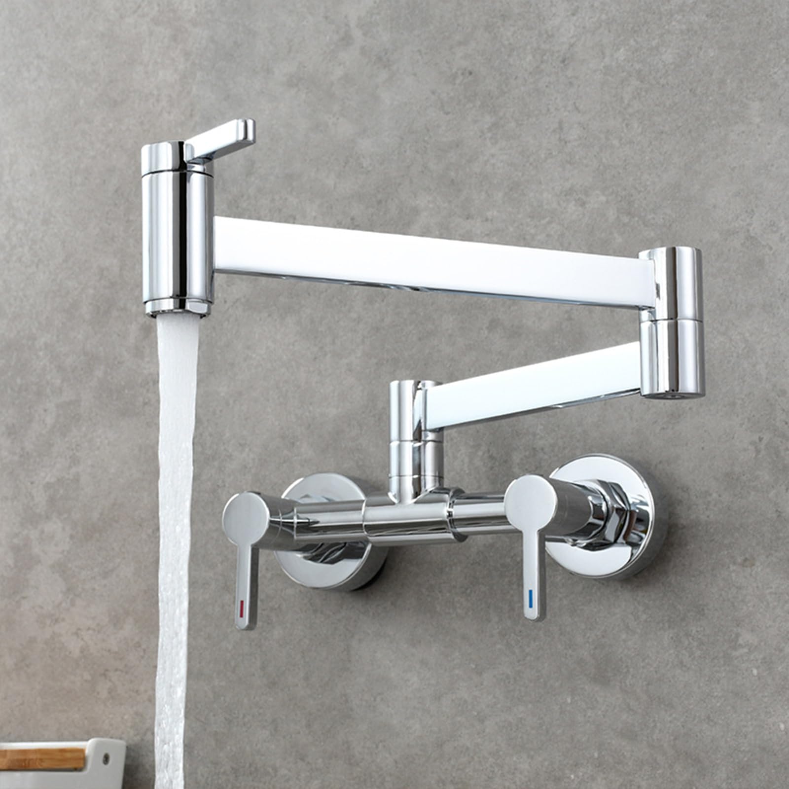 ZYCHSJXA Kitchen Sink Mixer Tap Wall Mounted Folding Swivel Hot and Cold Water Brass Taps Mixer-Chrome Plated