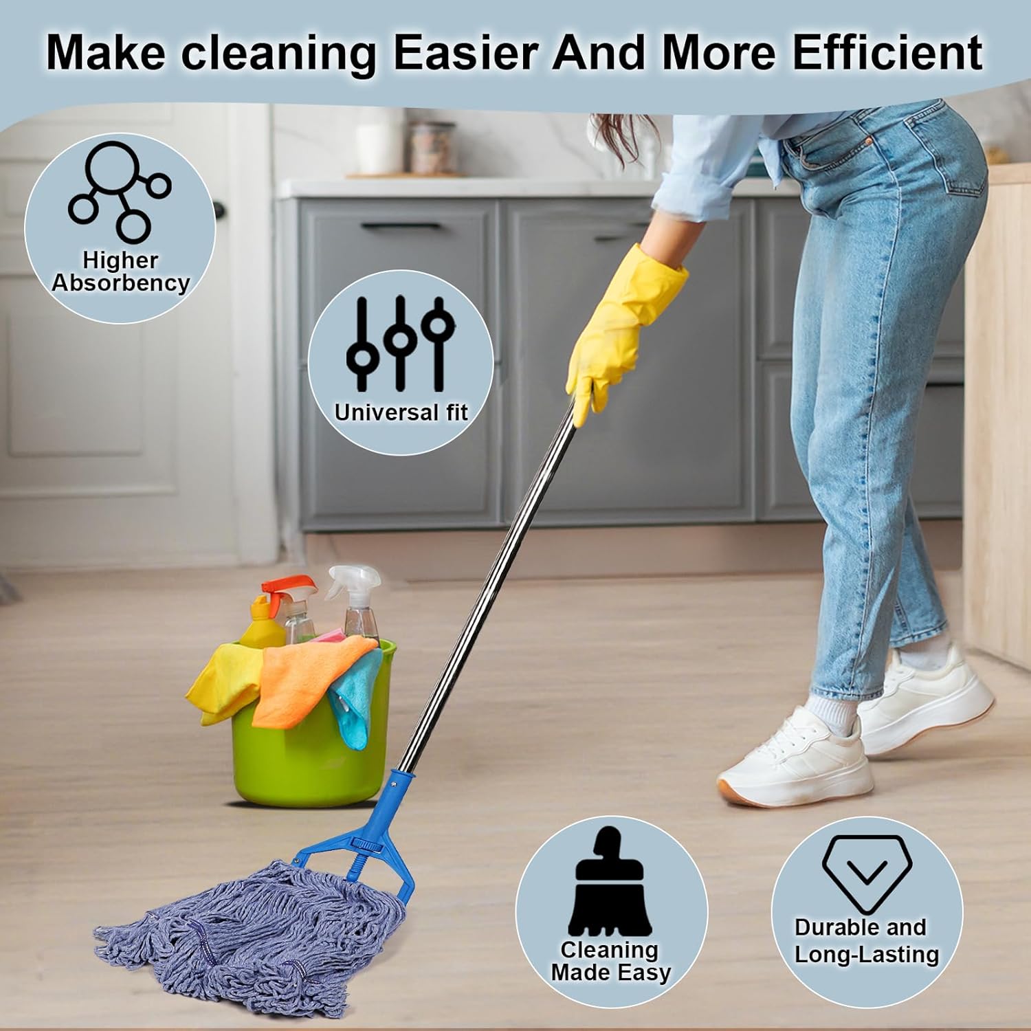 JERIA 16 Pack Heavy Duty Mop Head Replacements,String Mop Head for Commercial,Used for Home,Office and Kitchen,Washable,Reusable Mop