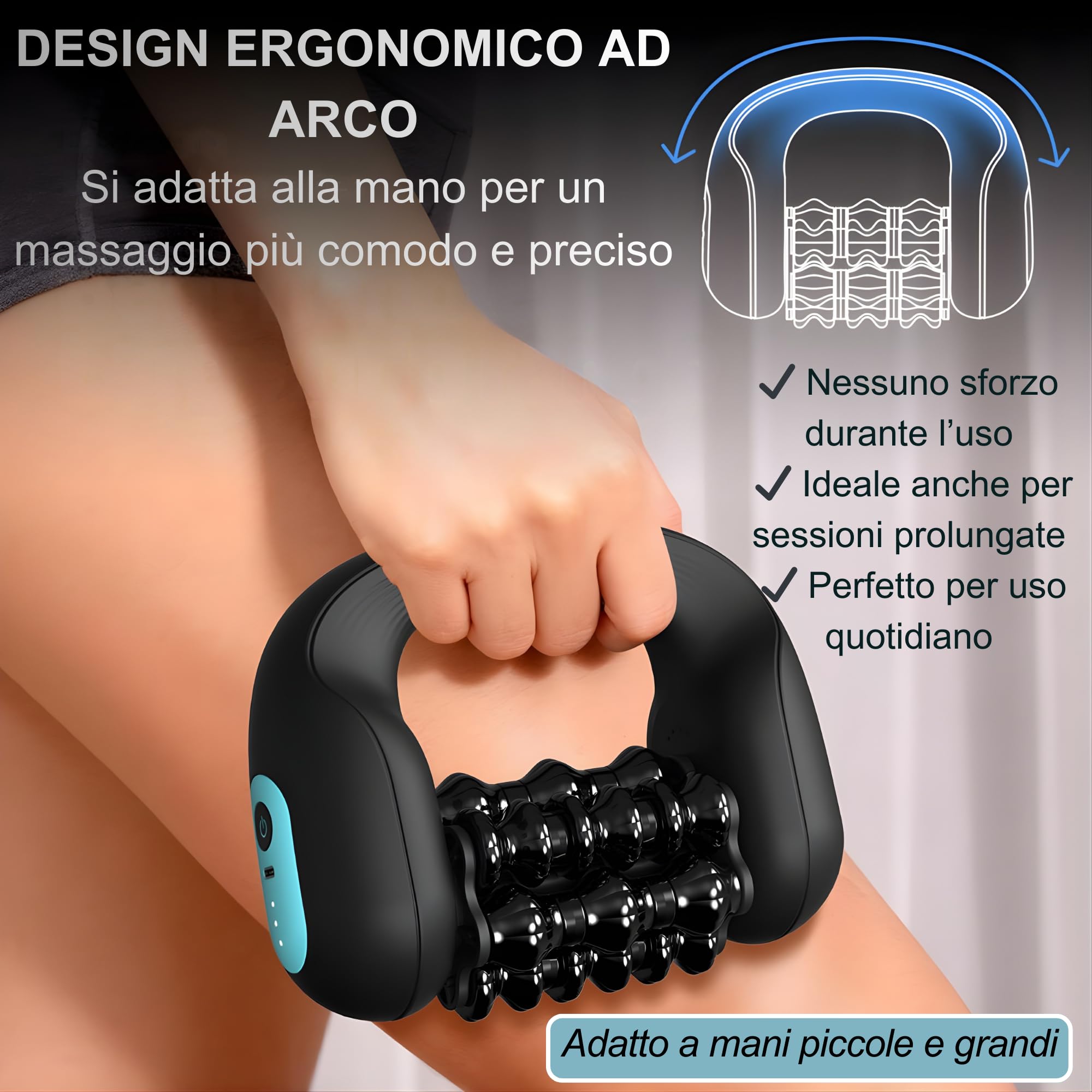 Massaggiatore Elettrico Anticellulite Percussivo – Doppia Azione Rulli + Vibrazione, Effetto Drenante e Rassodante, Riduce Tensione Muscolare, Massaggio Profondo Gambe e Corpo, Portatile