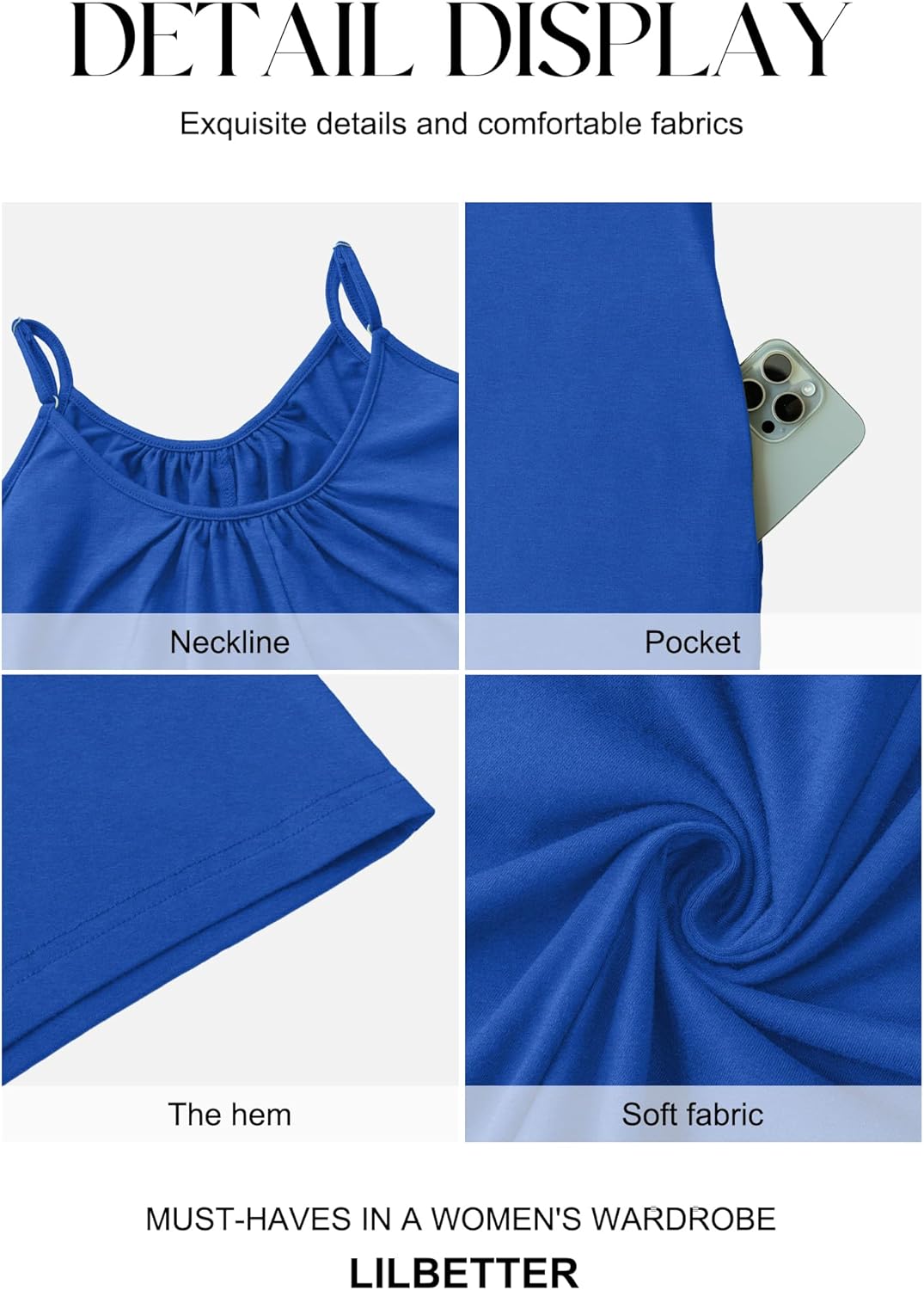 LILBETTER Womens Summer Casual Loose Rompers Sleeveless Stretchy Short Jumpsuits with Pockets - Image 5