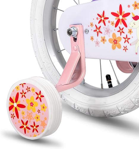 Miniatura 6 de JOYSTAR Unicorn - Bicicleta infantil de 12 pulgadas para niñas de 2 a 4 años con ruedas de entrenamiento, bicicletas de princesa con cesta, asiento
