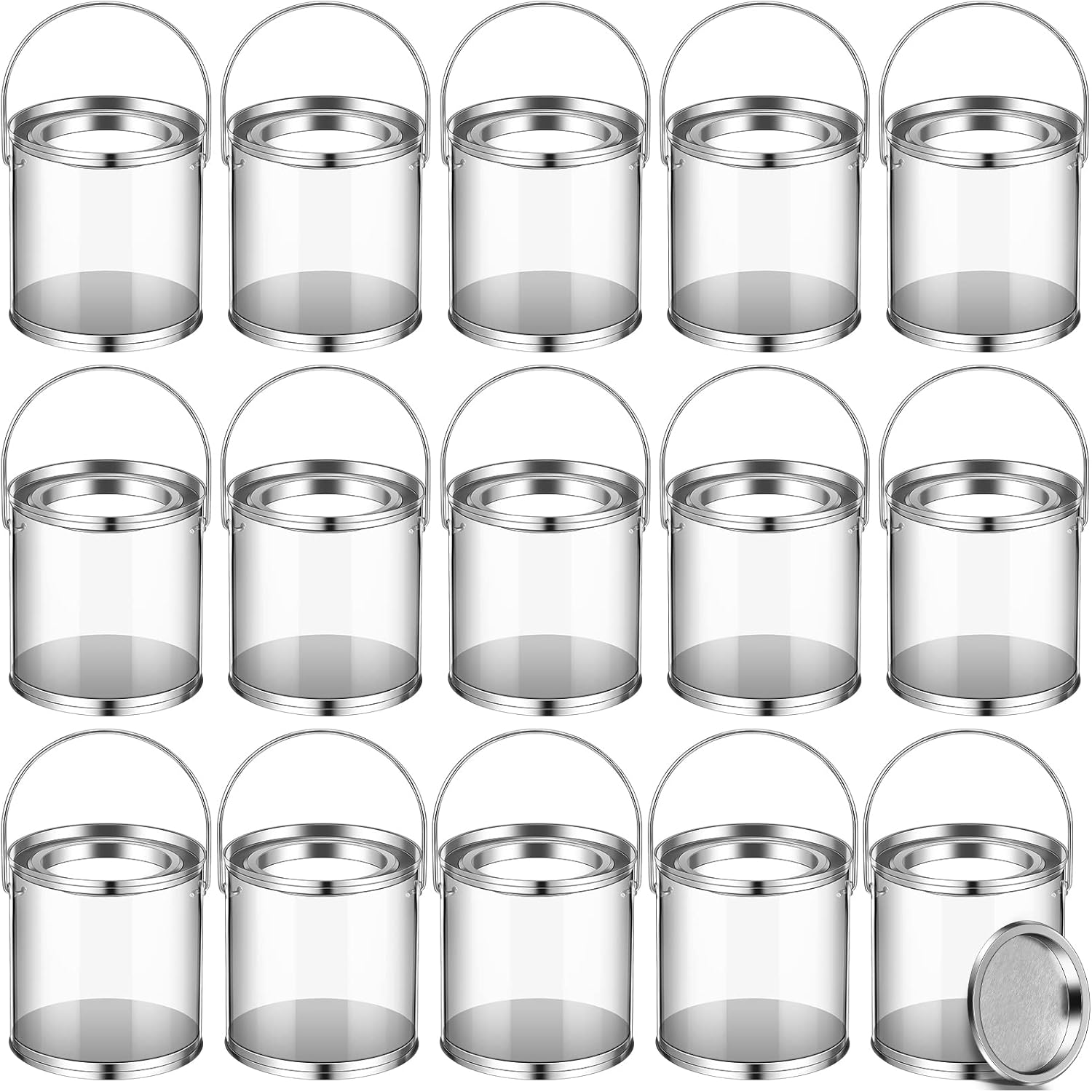 Tuanse Paint Cans Clear Plastic Paint Cans 3 x 3 Inches Mini Empty Bucket with Lids Small Transparent Containers for Art Crafts Candy DIY Projects Christmas Party Favor Decor(18 Pack)