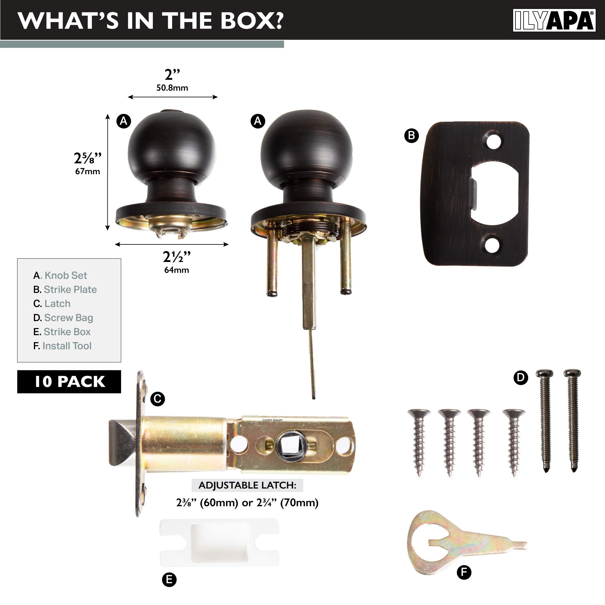 Privacy Door Knobs For Bed And Bath- Ball Style, Oil Rubbed Bronze