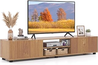GOFLAME TV Stand for TVs up to 70 Inch, Entertainment Center with 2-Tier Open Storage Shelves and 2 Cabinets, TV Console Table for Living Room, Bedroom (Natural)