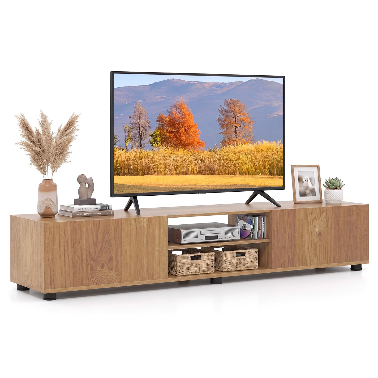COSTWAY TV Unit for 70 Inch TVs, 160cm TV Stand Cabinet (Natural) — image 1