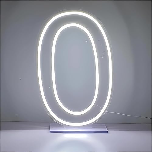 Letrero de neón con forma de número 0, luz blanca fría alimentada por USB, para decoración de pared, ajustable con atenuador, letrero LED grande de