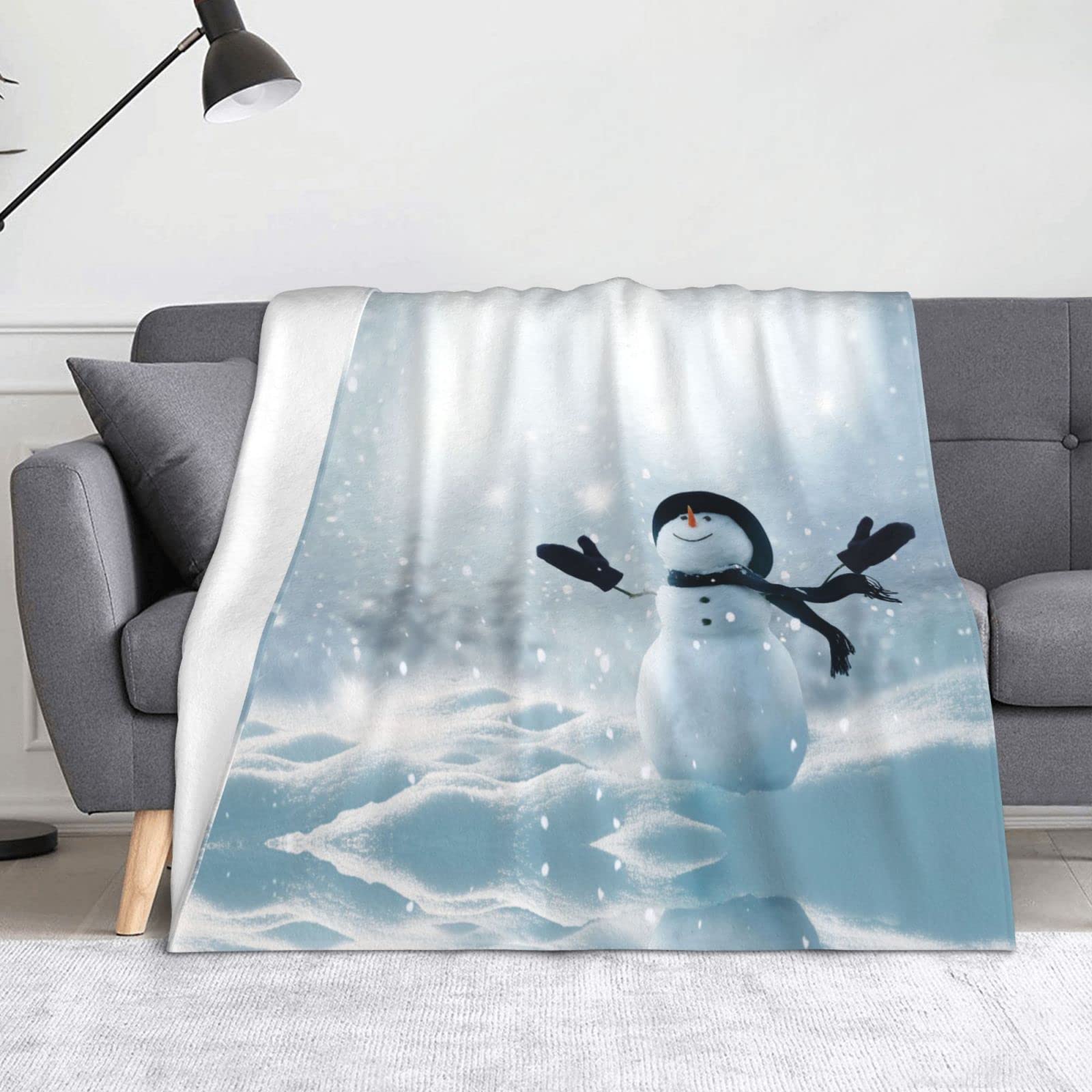 Couverture en microfibre flanelle bonhomme de neige pour lit canapé camping voyage plaid