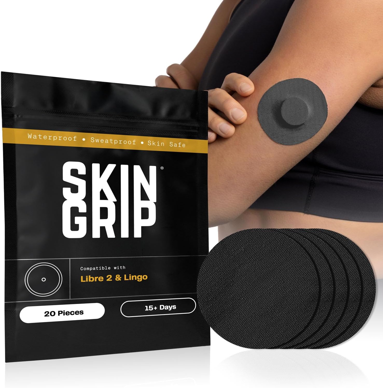 CGM Patches for Freestyle Libre (20-Pack), Waterproof & Sweatproof for 10-14 Days, Pre-Cut Adhesive Tape, Continuous Glucose Monitor Protection(Black)