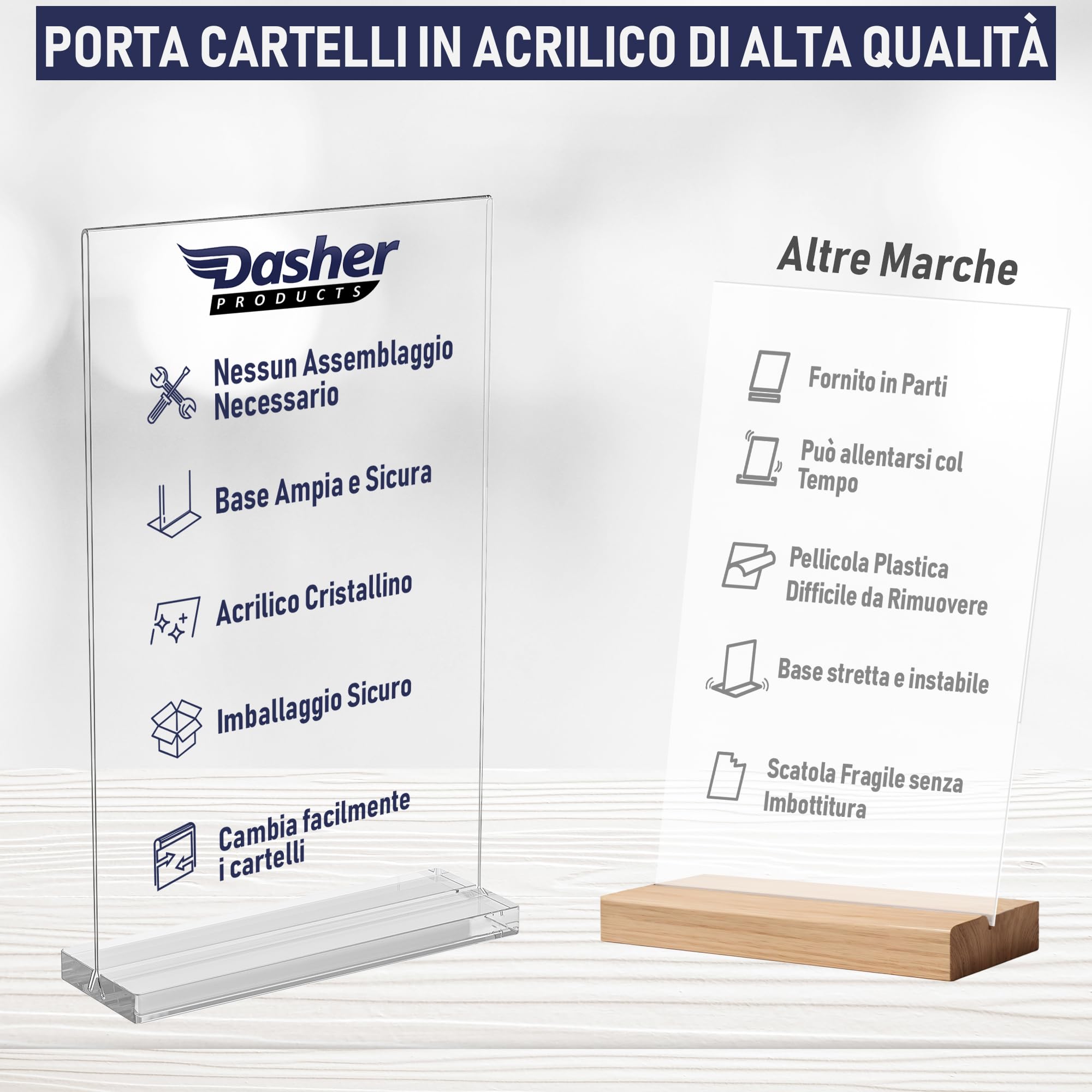 Porta cartelli in acrilico A4 confezione da 6 espositori bifacciali bordi lucidi