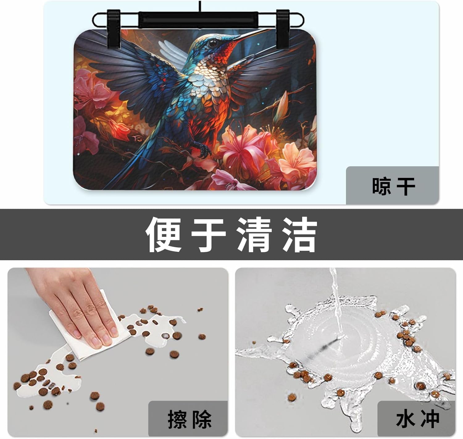 30x45cm Hummingbird Print Pet Absorbent Feeding Mat - Quick Dry Food Pad/Leather Placemat, for Dog Cat Food Bowl Water