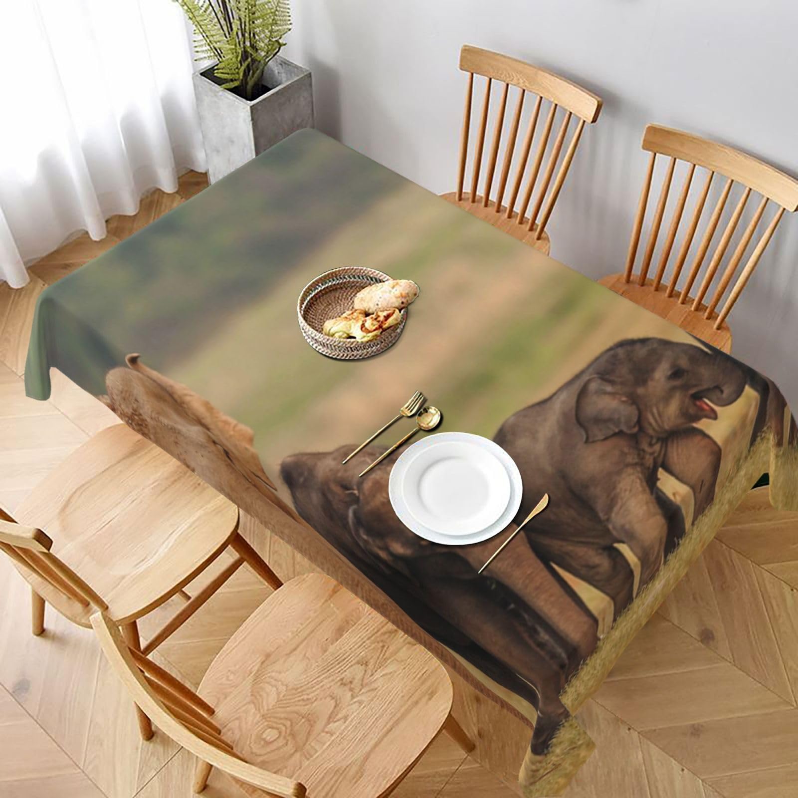 WPKJU Elephant Family Printed Tablecloth 60x90 in Water Resistant Table Cover Washable Rectangle Table Cloth for Dining Tables