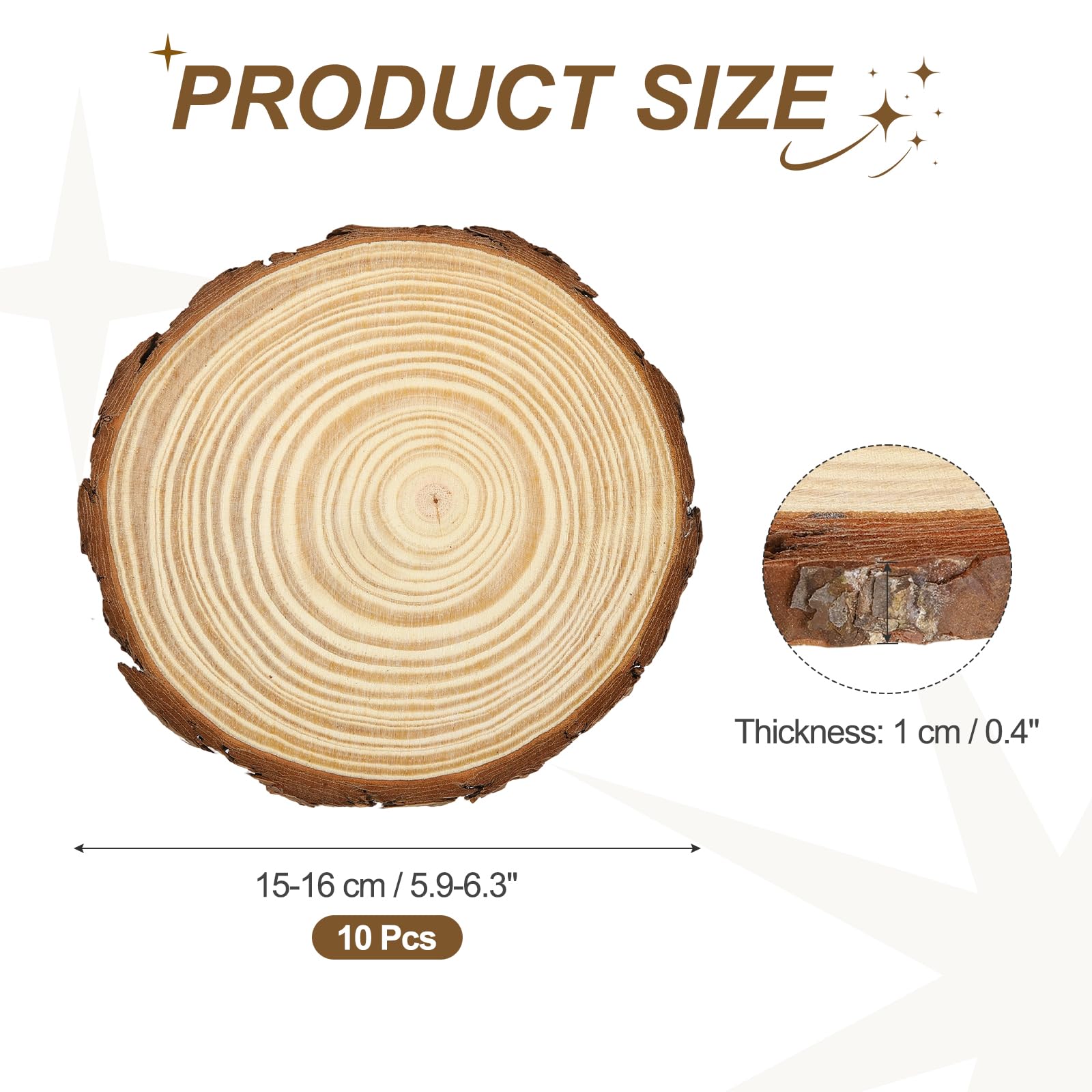 10 Stück Unbehandelte Holzscheiben - 15-16cm Natürliche Holzkreise Scheiben Mit Baumrinde Runde Holzuntersetzer [Für DIY Basteln Tischdekoration Weihnachtsschmuck Deko]
