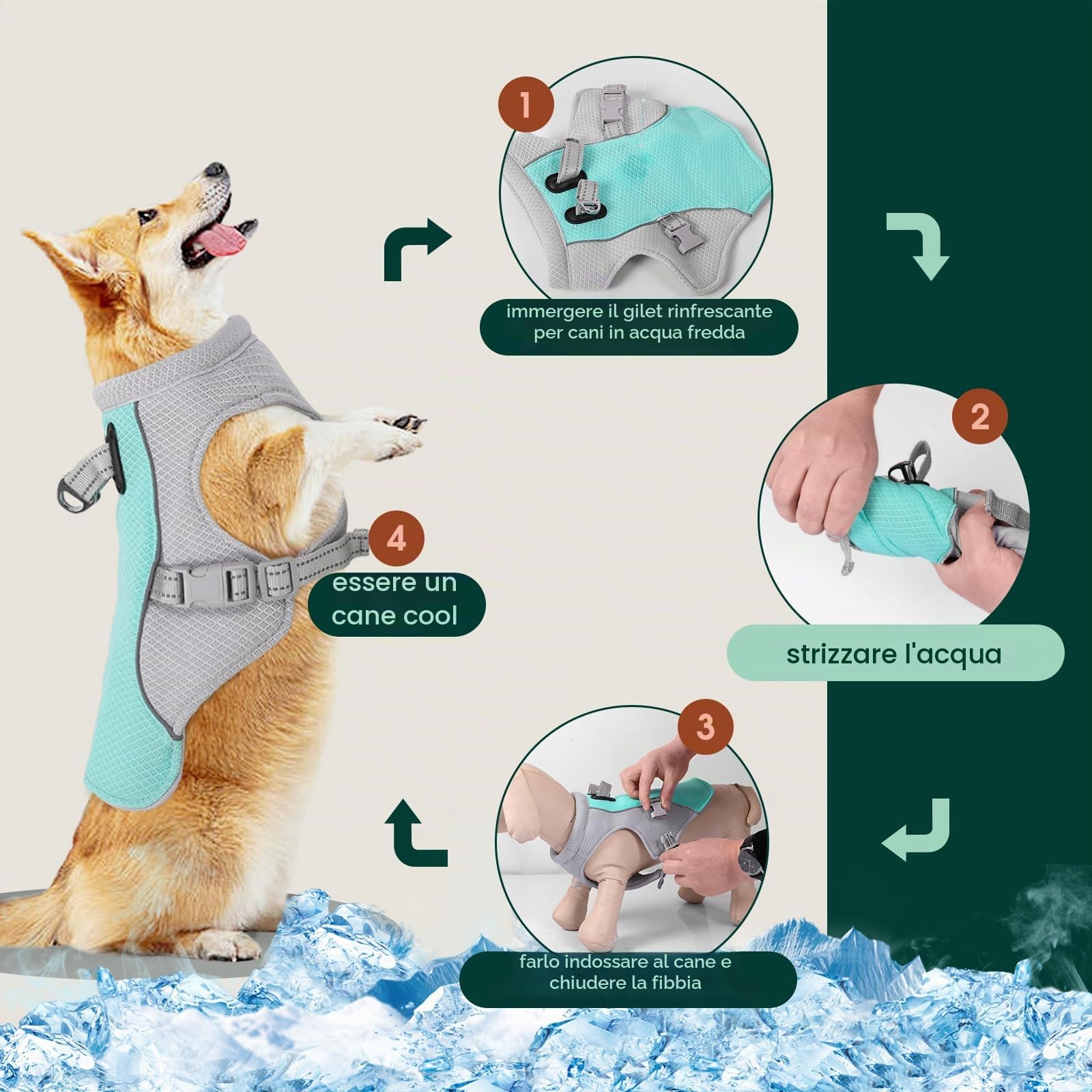 Kuoser Gilet Rinfrescante per Cani, Gilet di Raffreddamento Evaporativo per Cani, Giacca Traspirante di Raffreddamento per Animali Domestici, Ideale per Attività All'aperto durante l'Estate